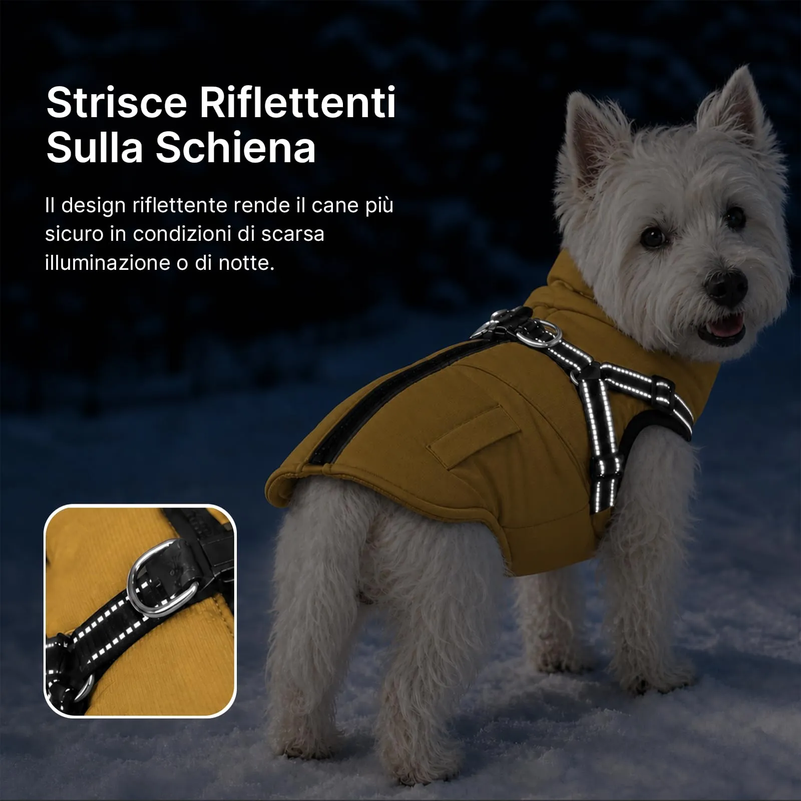 DoggieKit Cappotto Invernale Impermeabile per Cani con Pettorina 2 in 1, Giallo Ruggine, Taglia L - immagine 5