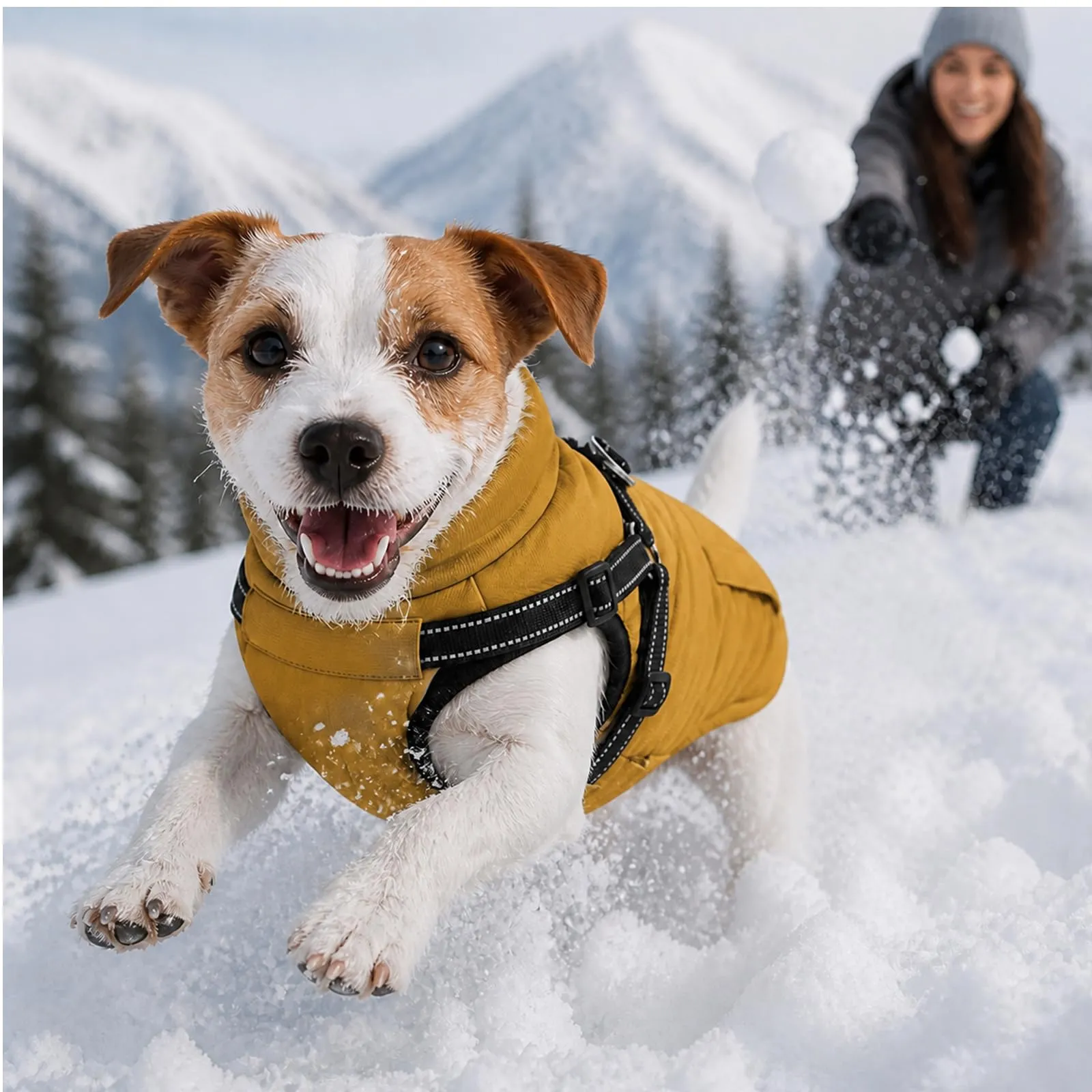 DoggieKit Cappotto Invernale Impermeabile per Cani con Pettorina 2 in 1, Giallo Ruggine, Taglia L - immagine 8