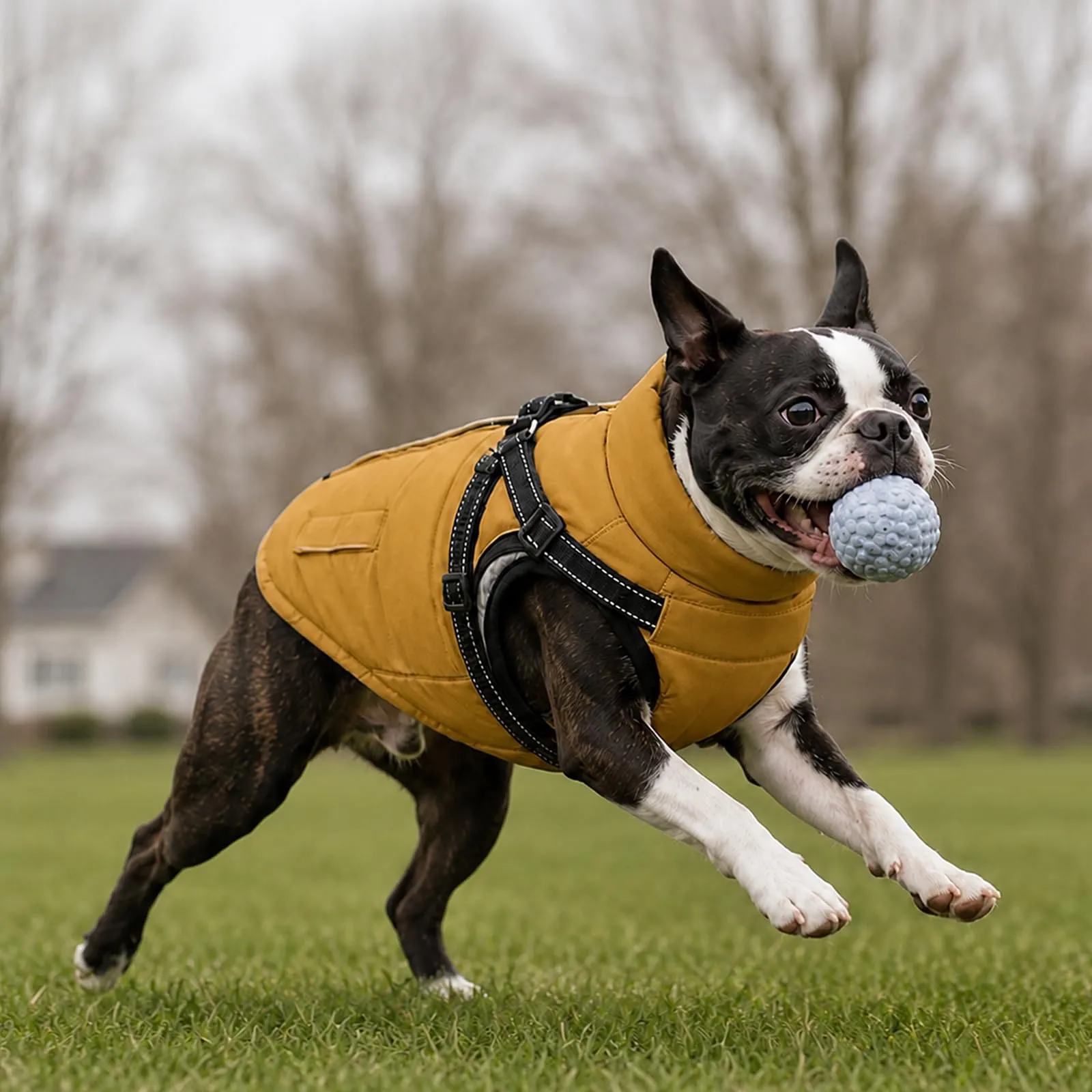 DoggieKit Cappotto Invernale Impermeabile per Cani con Pettorina 2 in 1, Giallo Ruggine, Taglia L - immagine 9