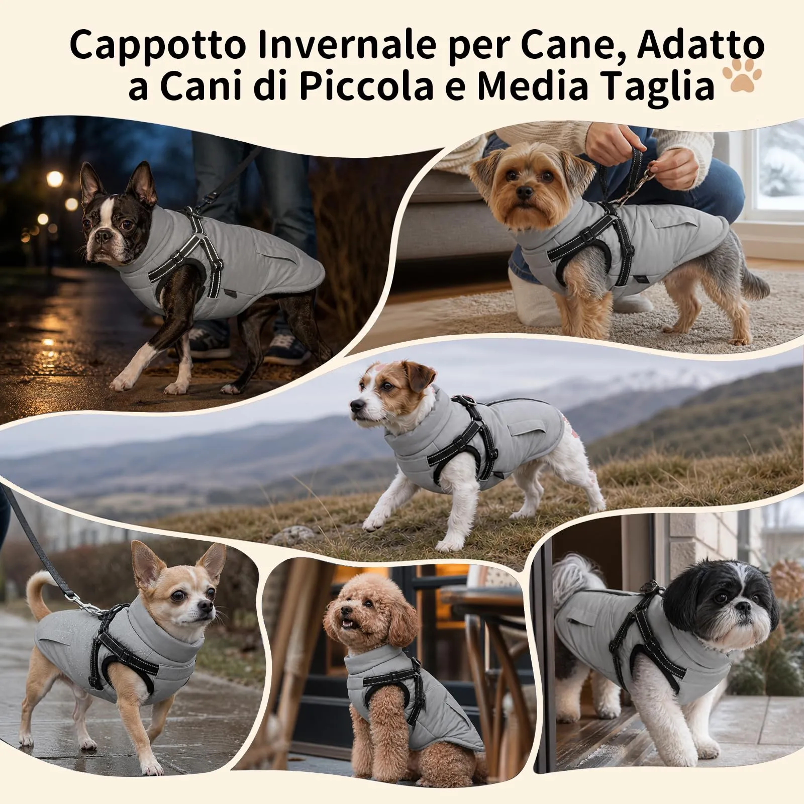 DoggieKit Cappotto Cane Invernale Impermeabile con Pettorina, Grigio, Taglia L - immagine 7