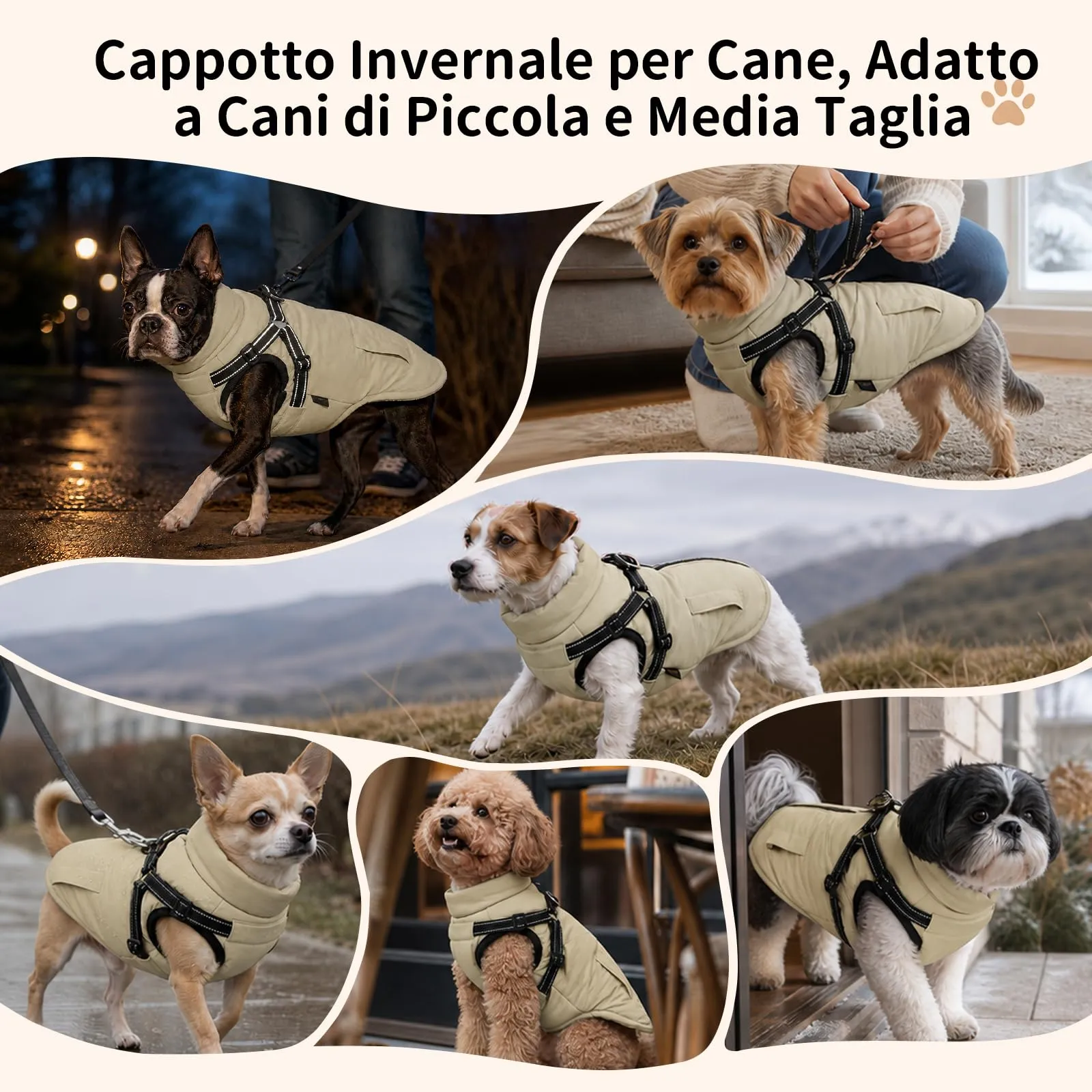 DoggieKit Cappotto Invernale Impermeabile per Cani con Pettorina 2 in 1, Taglia L, Cachi - immagine 7
