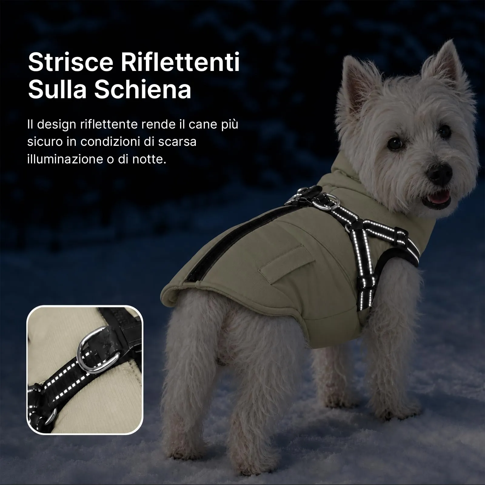 DoggieKit Cappotto Invernale Impermeabile per Cani con Pettorina 2 in 1, Taglia M, Cachi - immagine 5