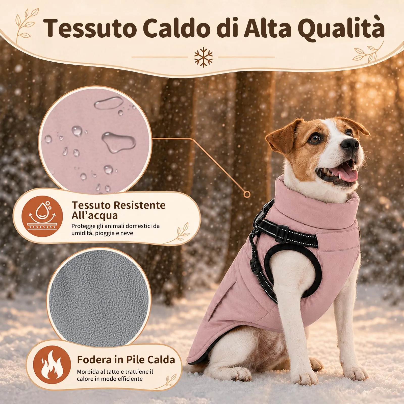 DoggieKit Cappotto Invernale Impermeabile per Cani, Rosa, XL - immagine 3