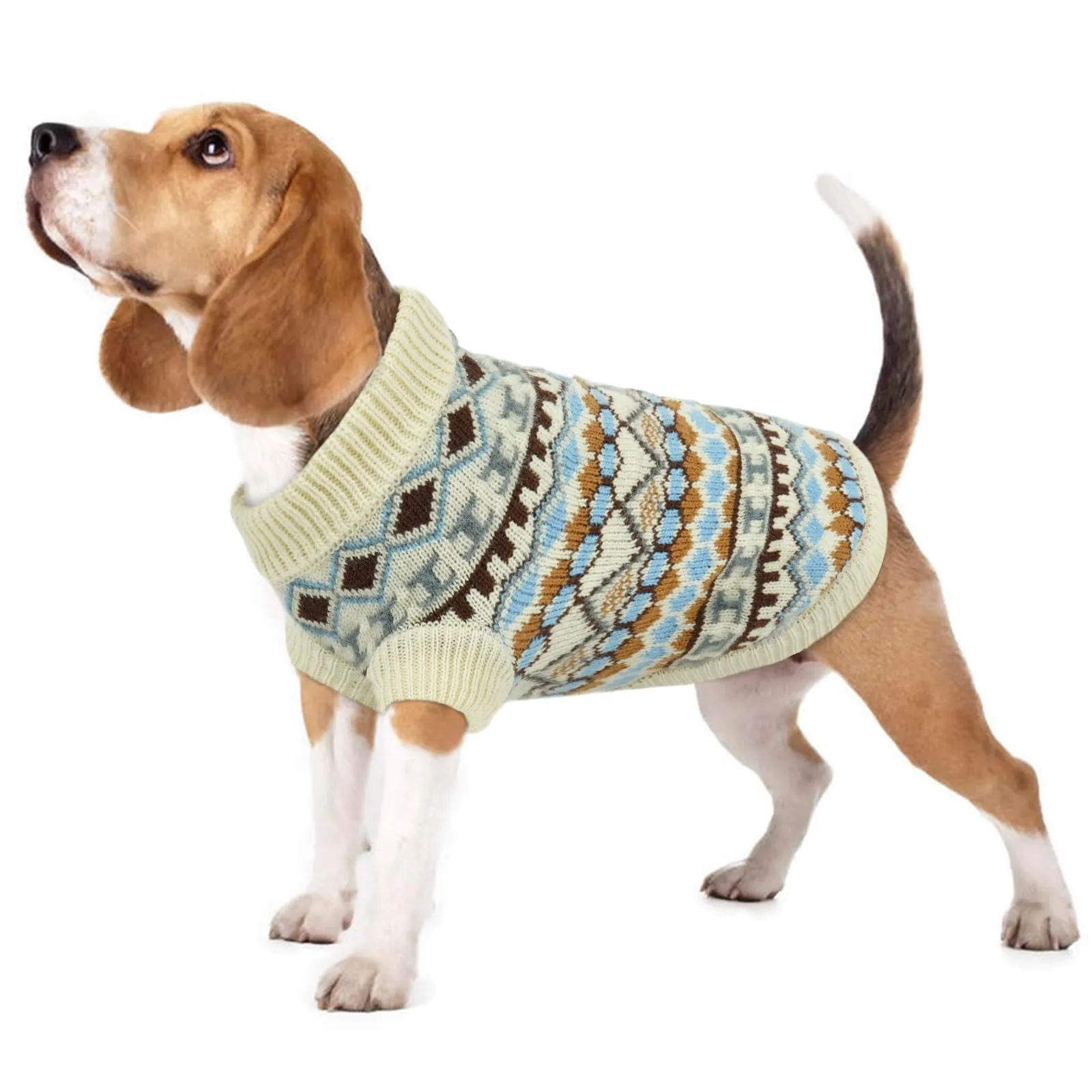Hjumarayan Maglione Boho per Cani, Caldo e Morbido con Apertura per Imbracatura, Beige, Taglia M - immagine 1