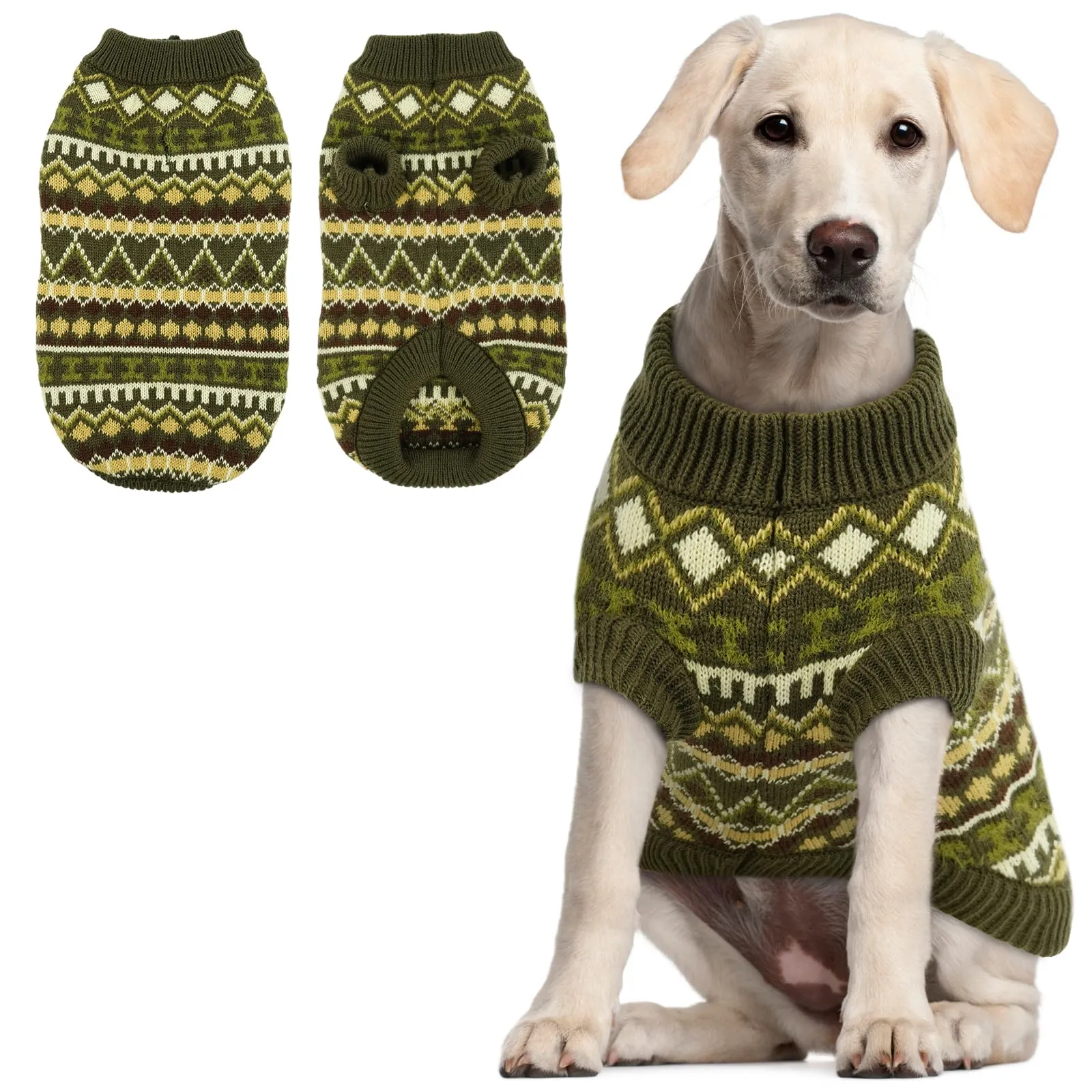 Hjumarayan Maglione invernale bohémien per cani con foro per pettorina, verde gioiello, 3XL - immagine 1
