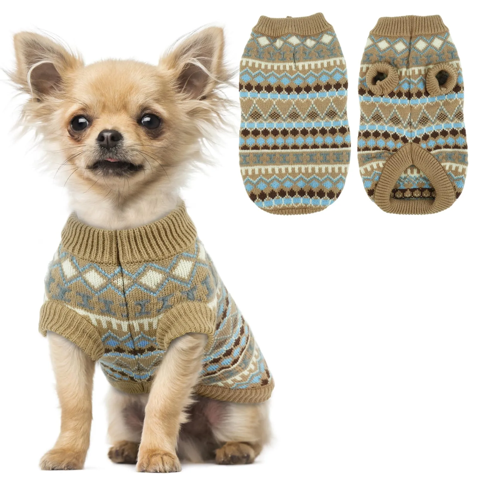 Hjumarayan Maglione in tricot bohémien per cani, taglia S, cachi - immagine 1