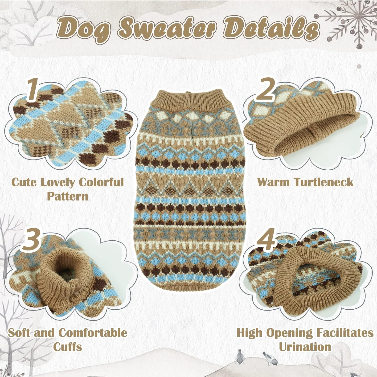 Hjumarayan Maglione in tricot bohémien per cani, taglia S, cachi - immagine 4