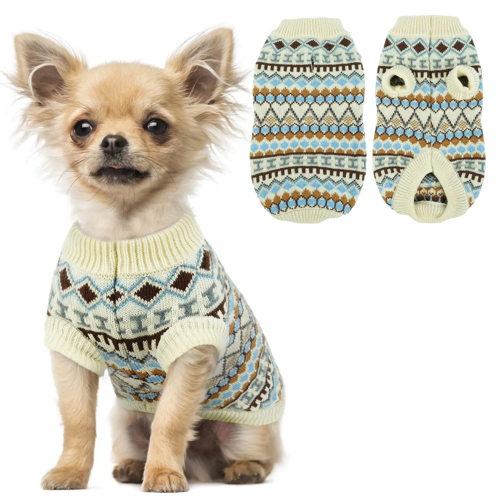 Hjumarayan Maglione in tricot bohémien per cane di piccola taglia, beige, S - immagine 1