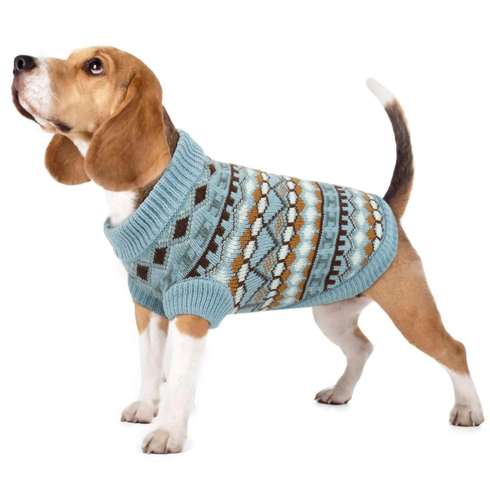 Hjumarayan Maglione per Cani Stile Bohémien, Caldo e Morbido con Apertura per Imbracatura, Taglia L, Celeste - immagine 1