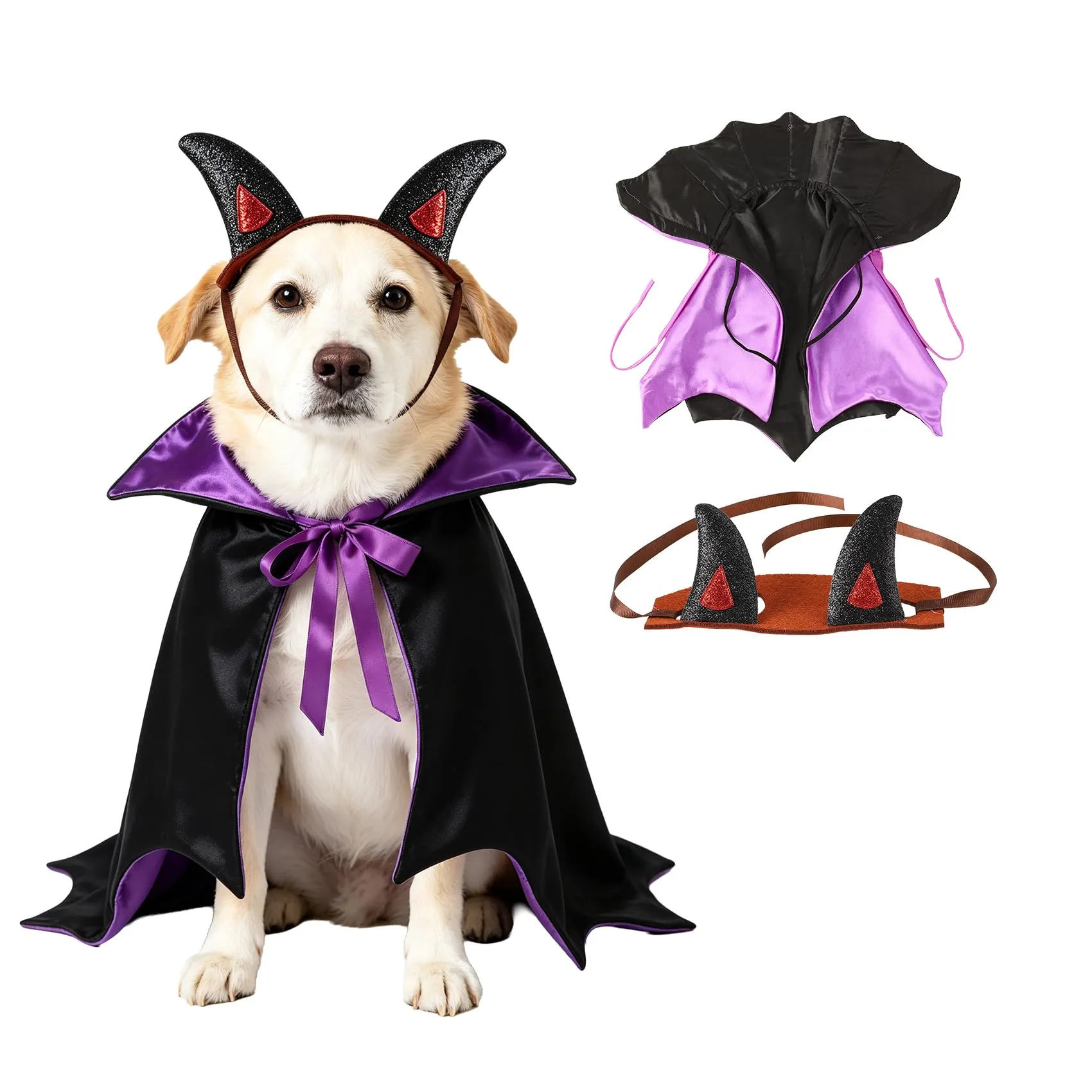CFifHtOL Costume Gatto Mantello Vampiro Doppia Faccia con Copricapo, Rosso, M - immagine 1
