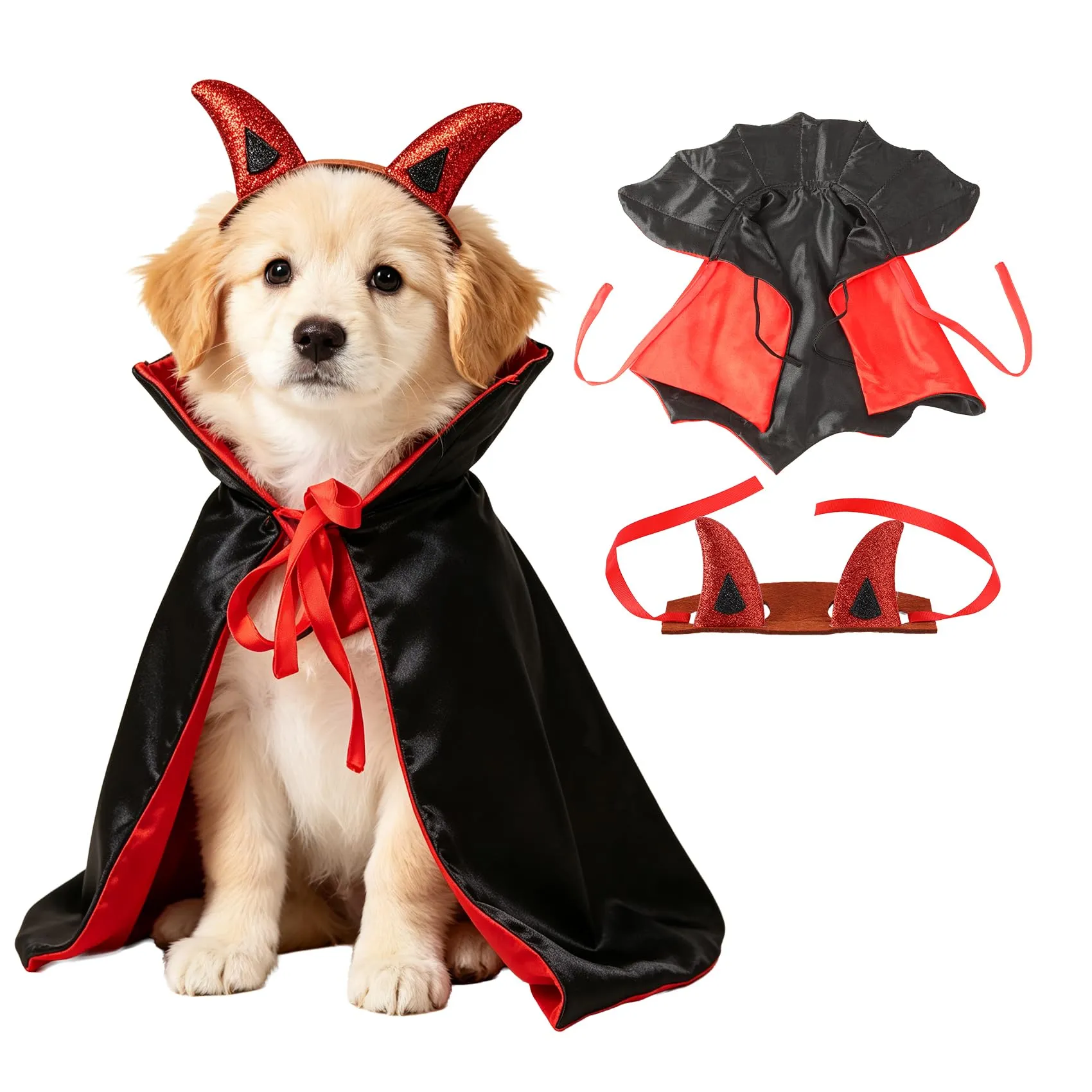 CFifHtOL Costume Mantello Vampiro Doppia Faccia e Copricapo per Gatti e Cani Piccoli, Viola, M - immagine 1