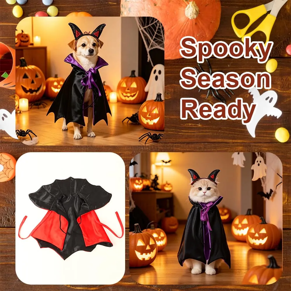 CFifHtOL Costume Mantello Vampiro Doppia Faccia e Copricapo per Gatti e Cani Piccoli, Viola, M - immagine 4