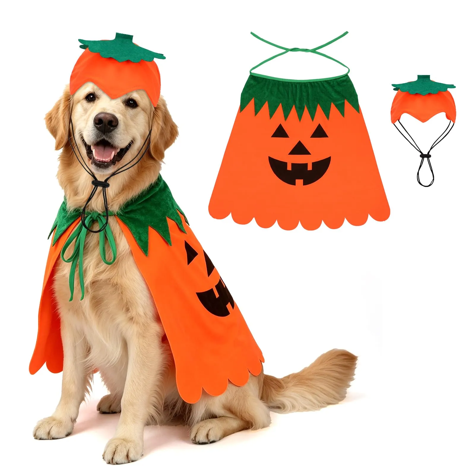 Sbayool Costume di Halloween per cani di grossa taglia con mantello e cappello zucca, Taglia L - immagine 1