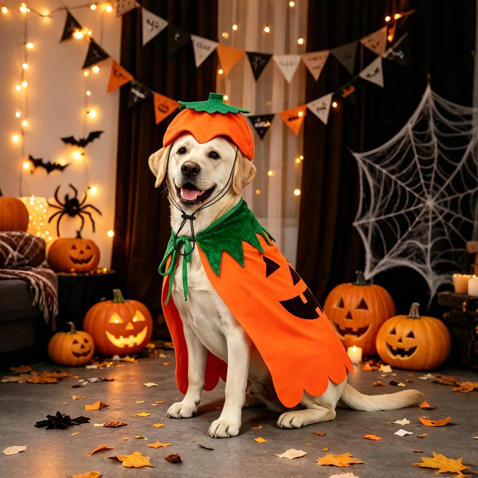 Sbayool Costume di Halloween per cani di grossa taglia con mantello e cappello zucca, Taglia L - immagine 8