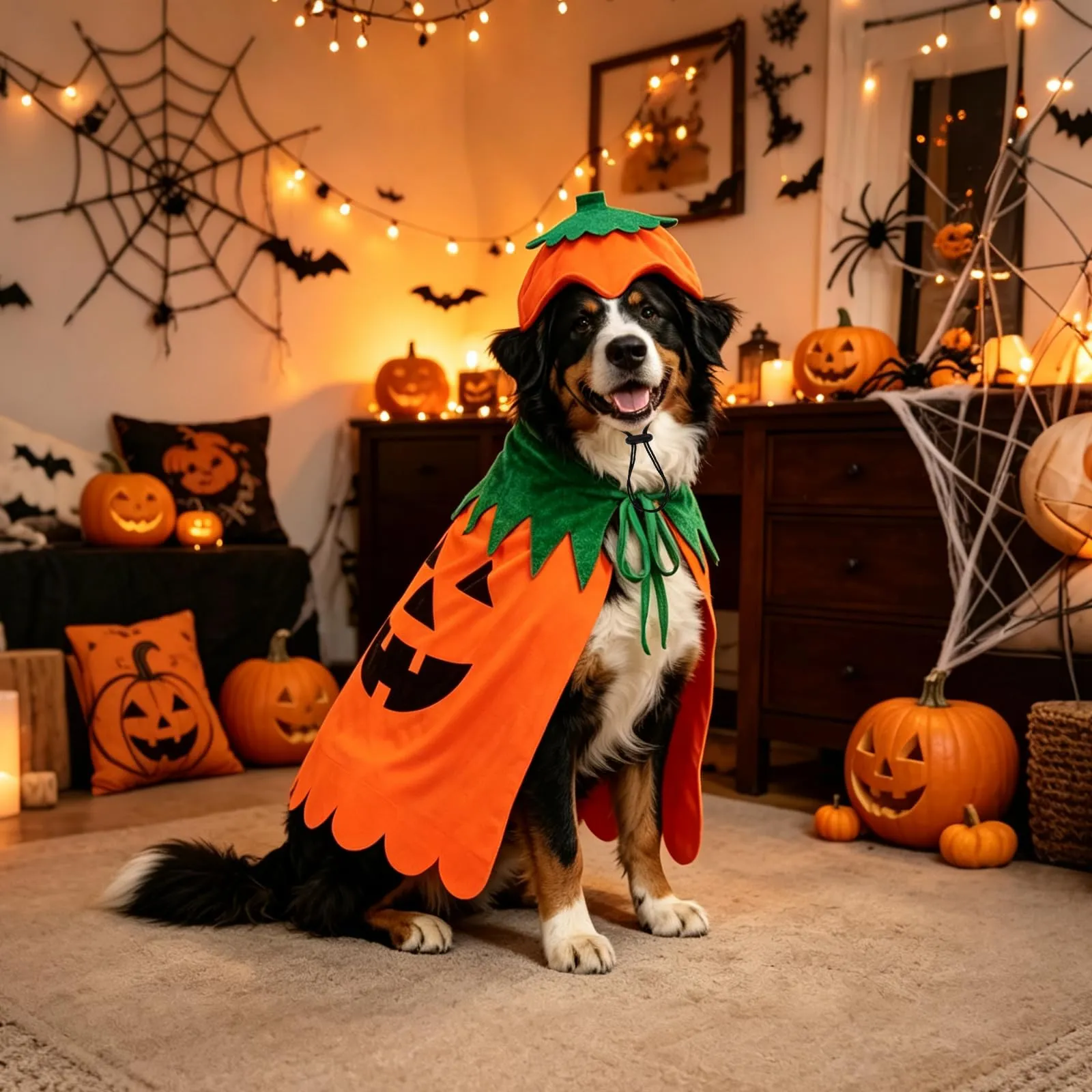 Sbayool Costume di Halloween per cani di grossa taglia con mantello e cappello zucca, Taglia L - immagine 9