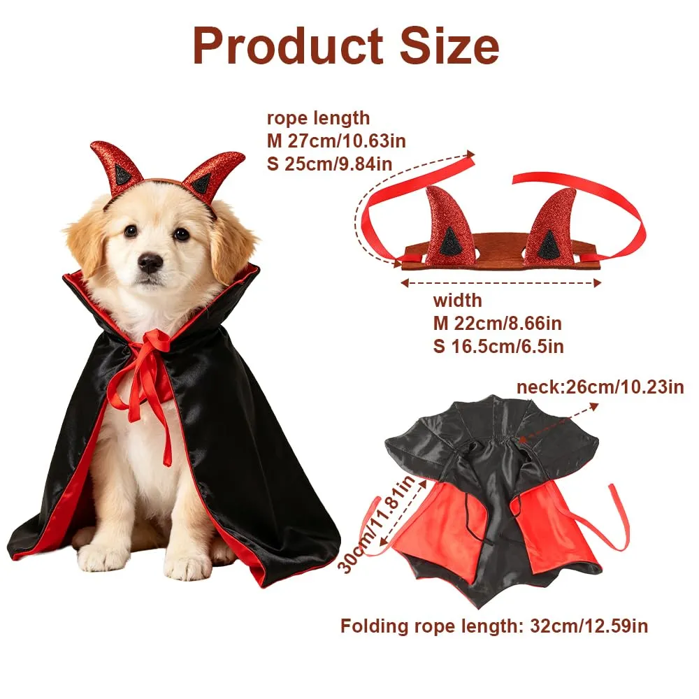 CFifHtOL Costume Mantello Vampiro Doppia Faccia con Copricapo per Gatti e Piccoli Cani, Rosso, S - immagine 2