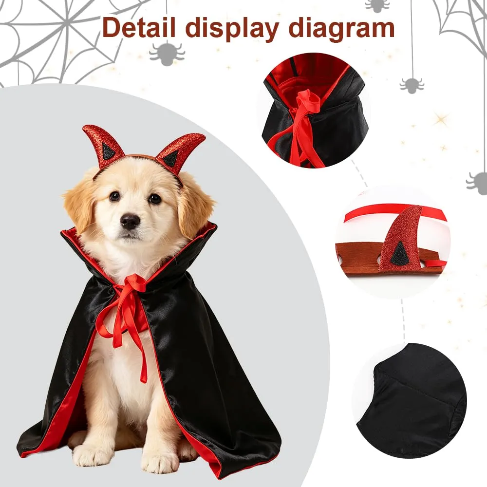 CFifHtOL Costume Mantello Vampiro Doppia Faccia con Copricapo per Gatti e Piccoli Cani, Rosso, S - immagine 3