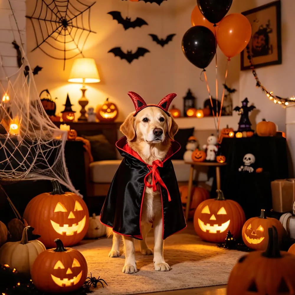 CFifHtOL Costume Mantello Vampiro Doppia Faccia con Copricapo per Gatti e Piccoli Cani, Rosso, S - immagine 5