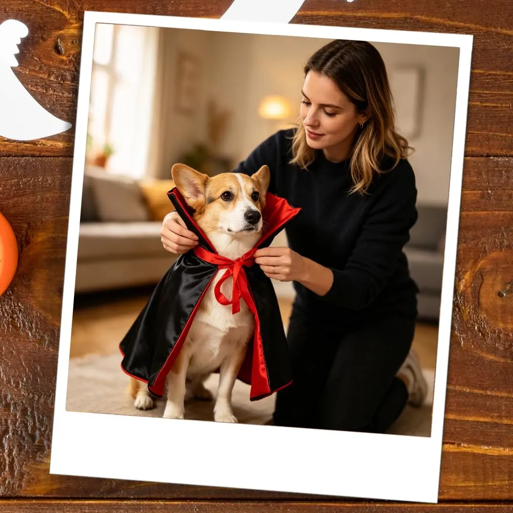 CFifHtOL Costume Mantello Vampiro Doppia Faccia con Copricapo per Gatti e Piccoli Cani, Rosso, S - immagine 7