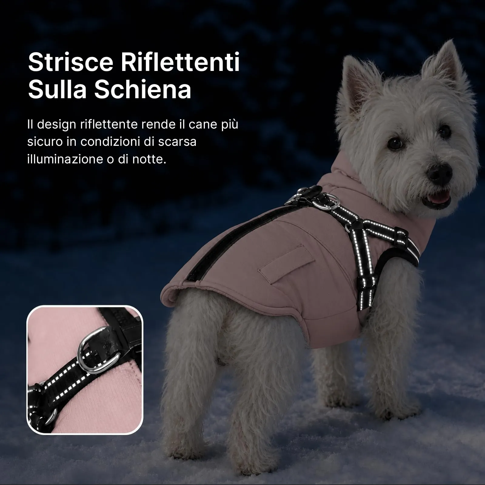 DoggieKit Cappotto Invernale Impermeabile per Cani con Pettorina 2 in 1, Rosa, Taglia L - immagine 5