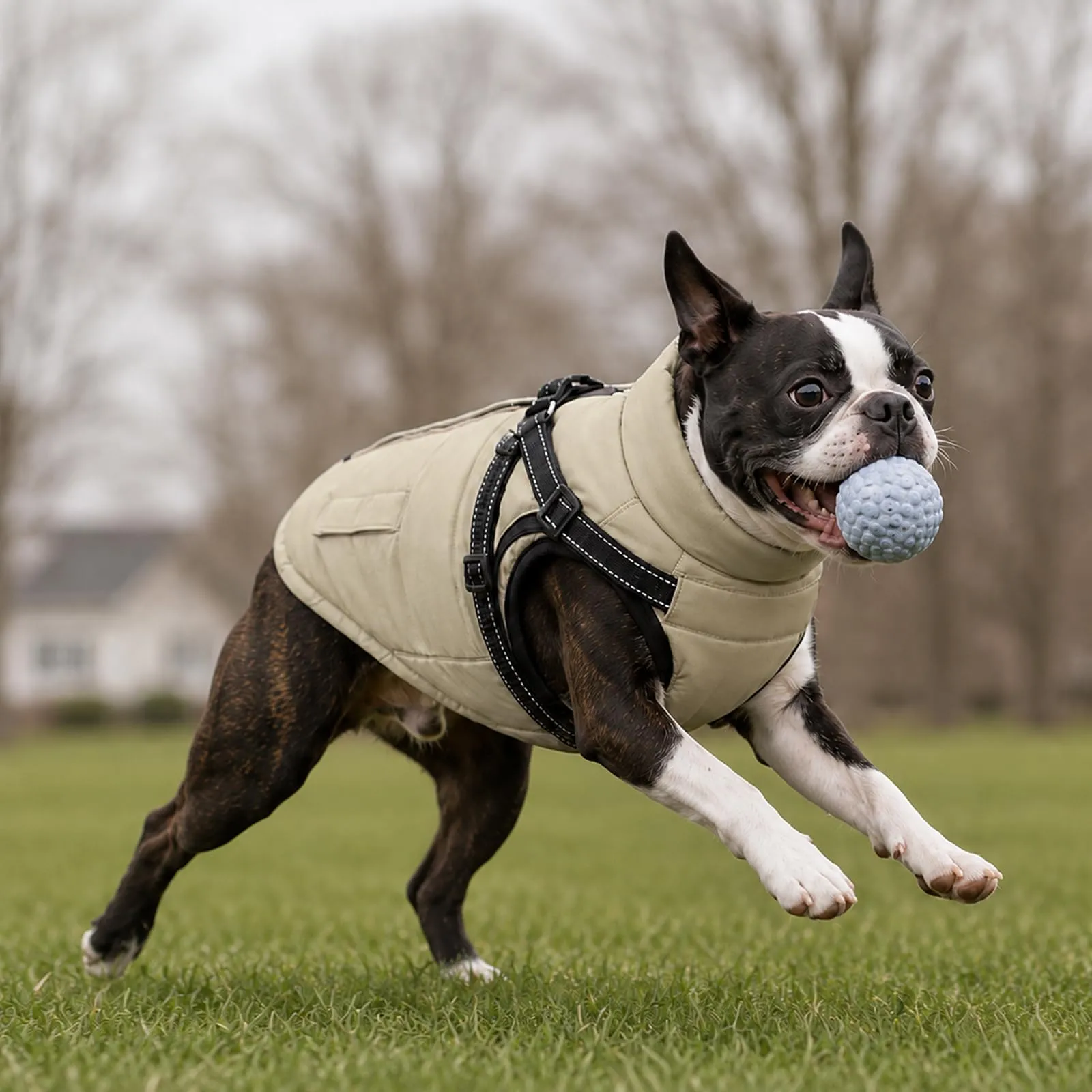 DoggieKit Cappotto Cane Invernale Impermeabile con Pettorina 2 in 1, Taglia S, Cachi - immagine 9