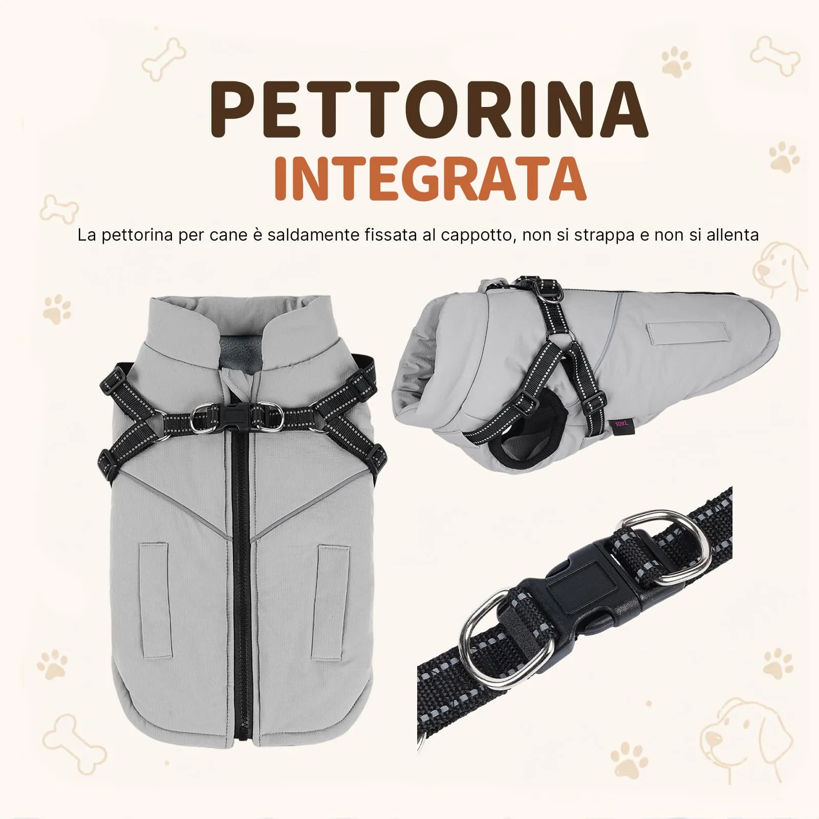 DoggieKit Cappotto Cane Invernale Impermeabile, Grigio, XXL - immagine 4