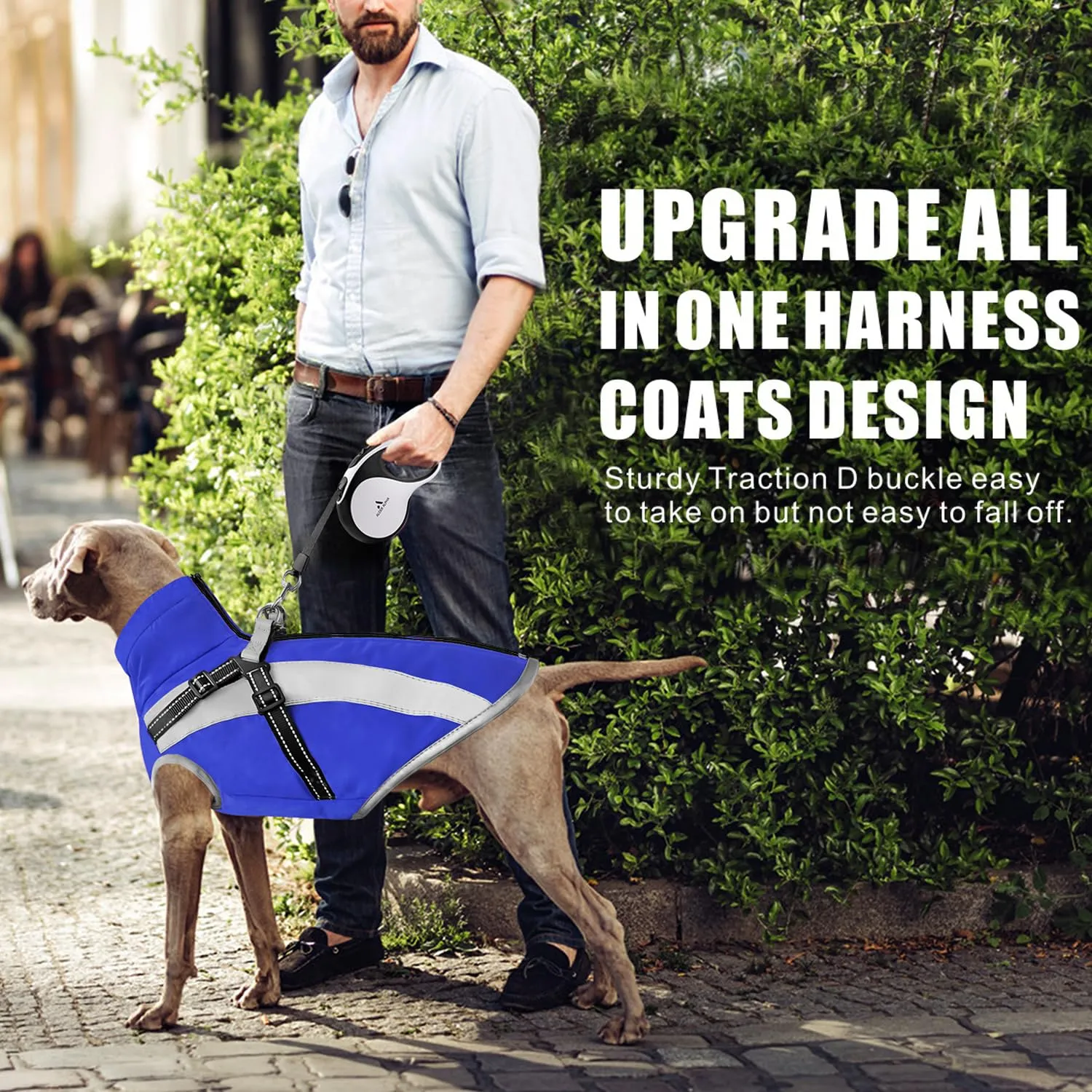 Oslueidy Cappotto Impermeabile per Cane con Harness, Giacca Calda Invernale Antivento, Taglia 2XL, Blu Scuro - immagine 3