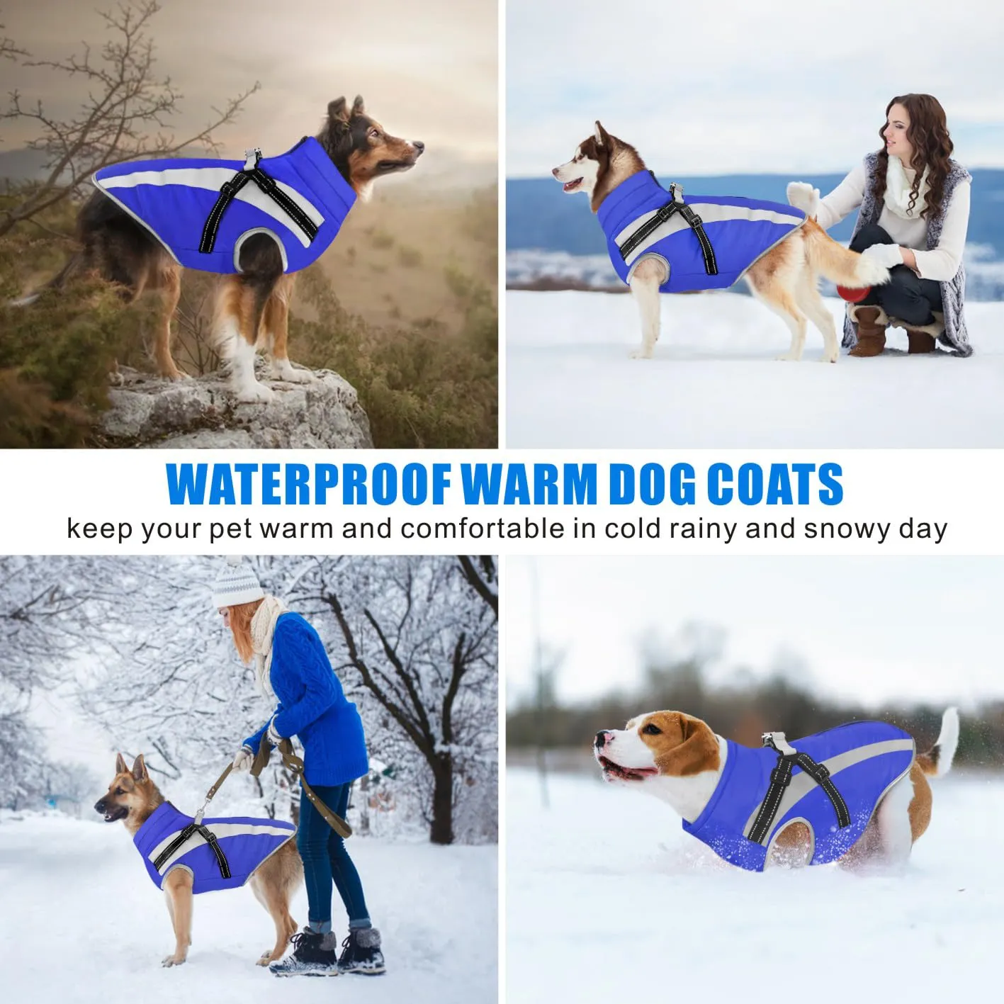Oslueidy Cappotto Impermeabile per Cane con Harness, Giacca Calda Invernale Antivento, Taglia 2XL, Blu Scuro - immagine 6