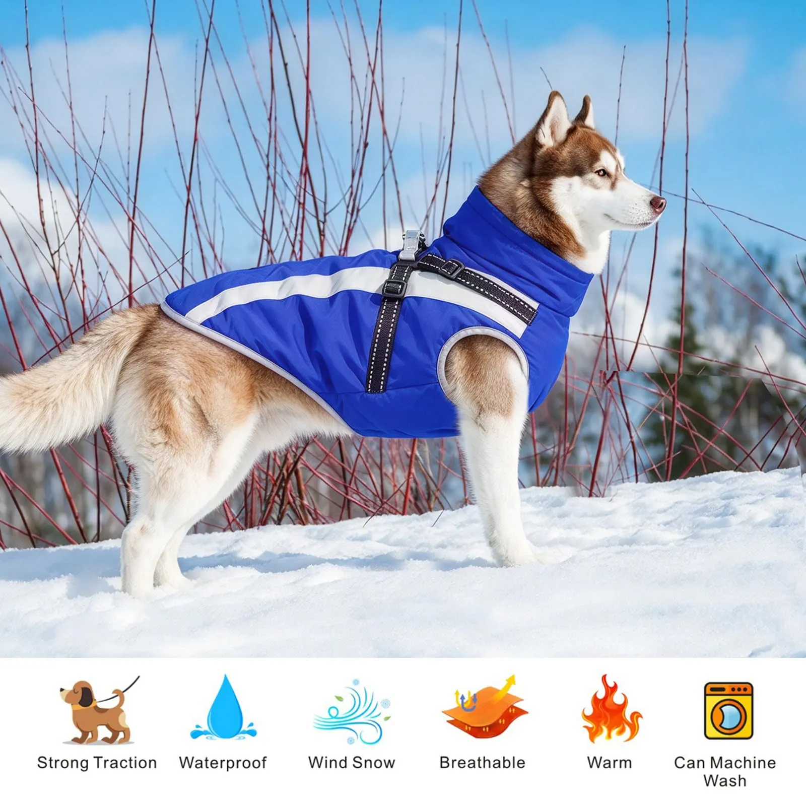 Oslueidy Cappotto Impermeabile per Cane con Harness, Giacca Calda Invernale Antivento, Taglia 2XL, Blu Scuro - immagine 7