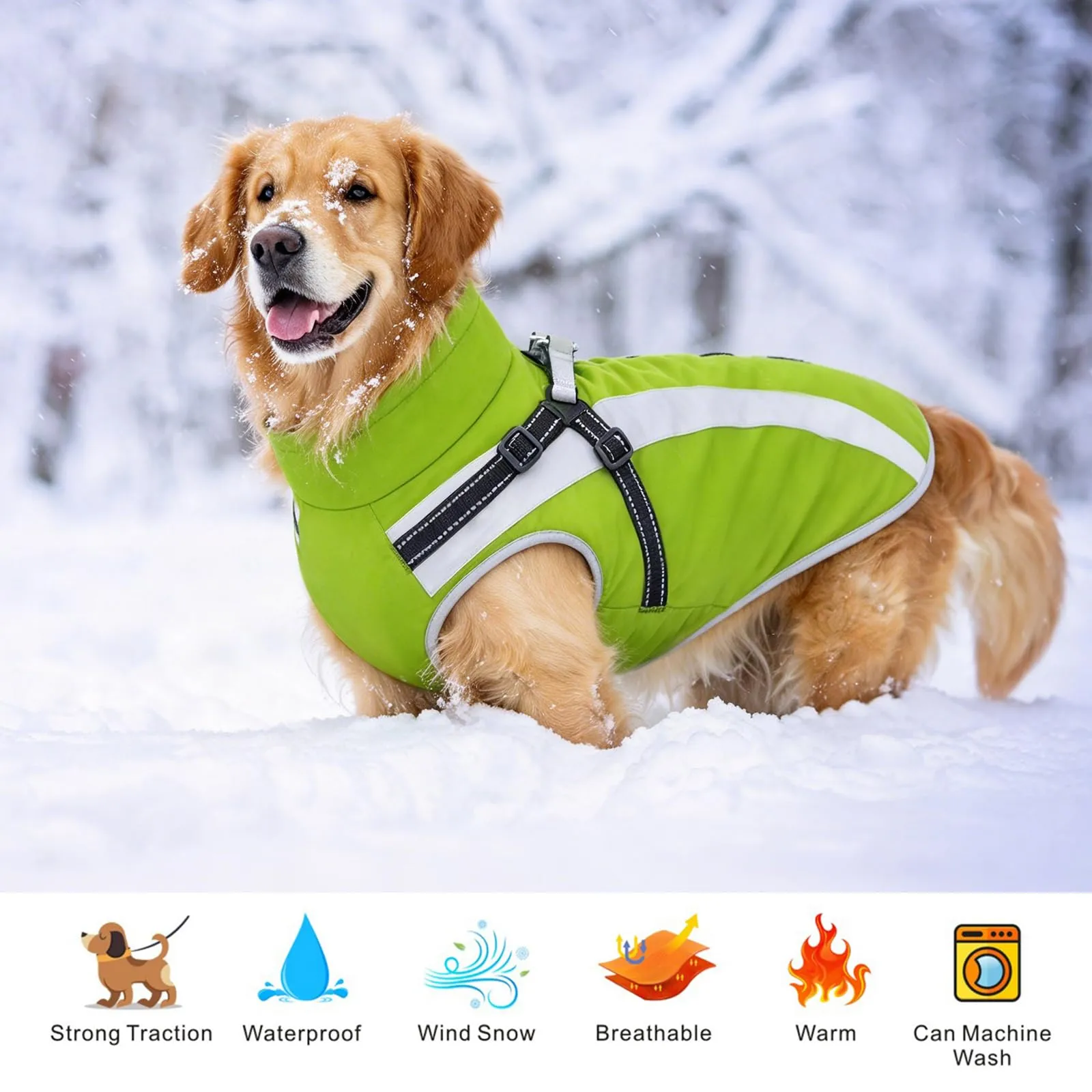 Oslueidy Cappotto Impermeabile per Cane con Harness, Giacca Invernale Antivento, 6XL - immagine 6