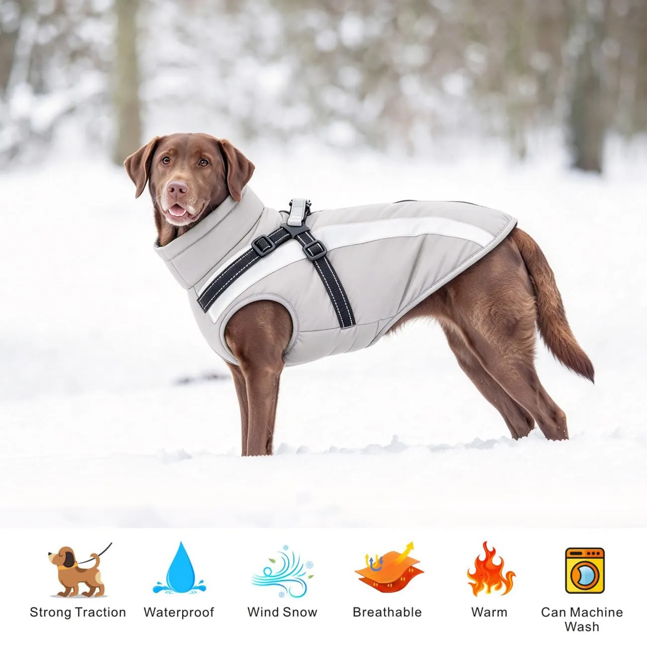 Oslueidy Cappotto Impermeabile per Cane con Harness, Giacca Invernale Calda e Antivento, Taglia XL - immagine 3