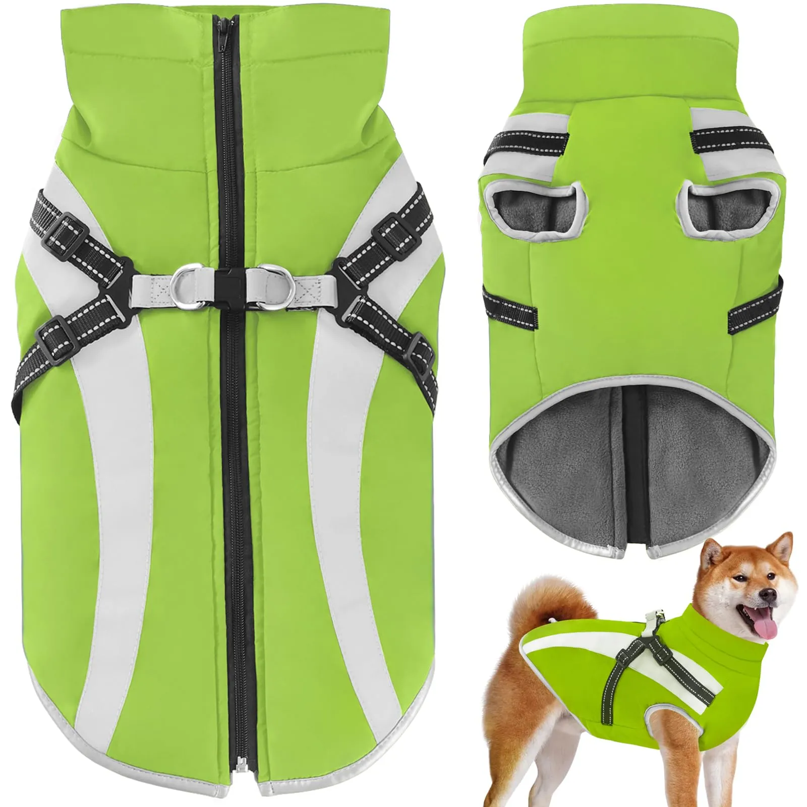 Oslueidy Impermeabile Cane Cappotto con Harness, Giacca Invernale Calda Antivento per Cani, 5XL - immagine 1