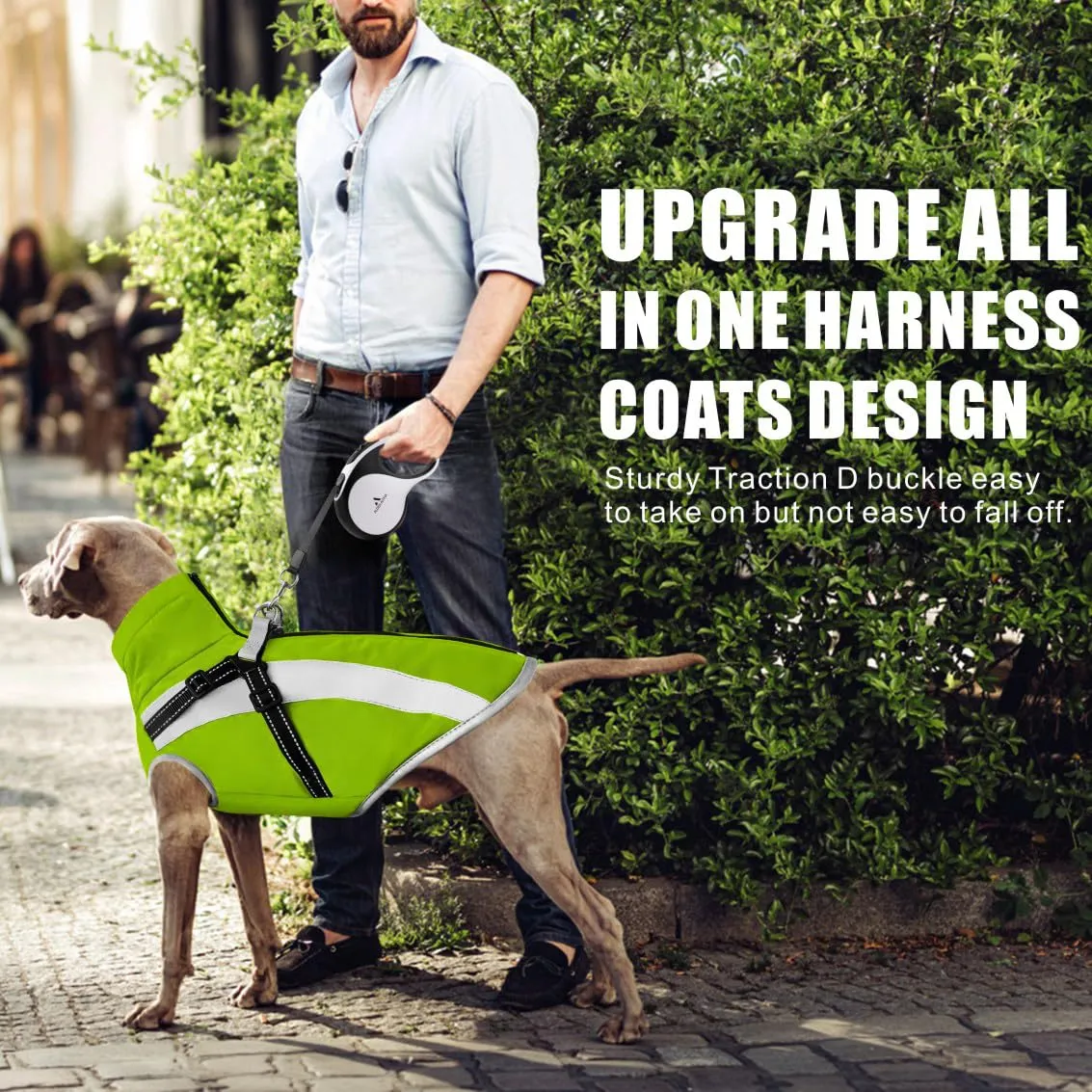 Oslueidy Impermeabile Cane Cappotto con Harness, Giacca Invernale Calda Antivento per Cani, 5XL - immagine 5