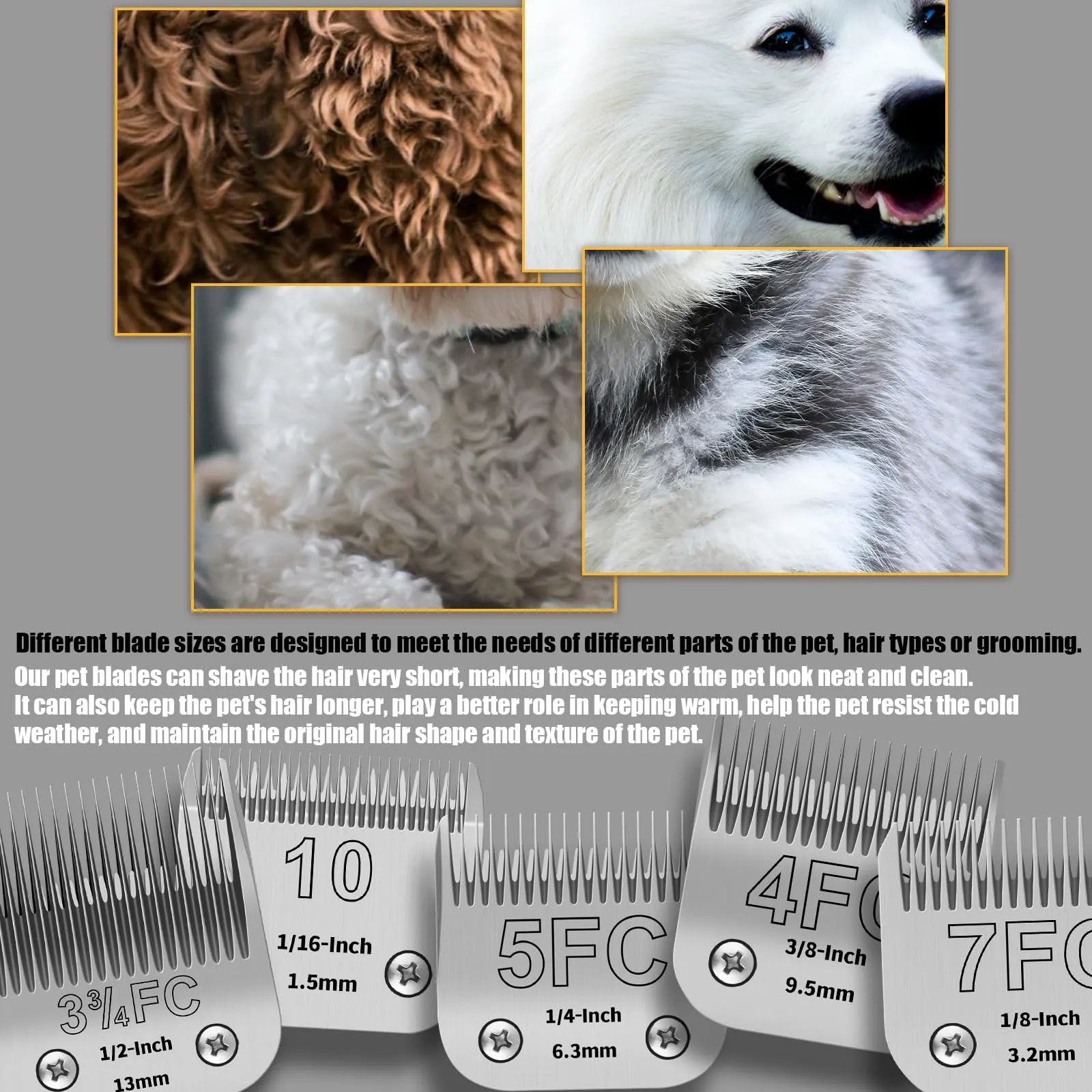 YAZIYIR Lame per Toelettatura Cani in Acciaio Inossidabile, compatibili con Andis, Oster A5, Heiniger, Moser Max 50, Wahl Serie KM10, Misura 10/7FC/5FC/4FC/3FC, 5 Pezzi - immagine 3
