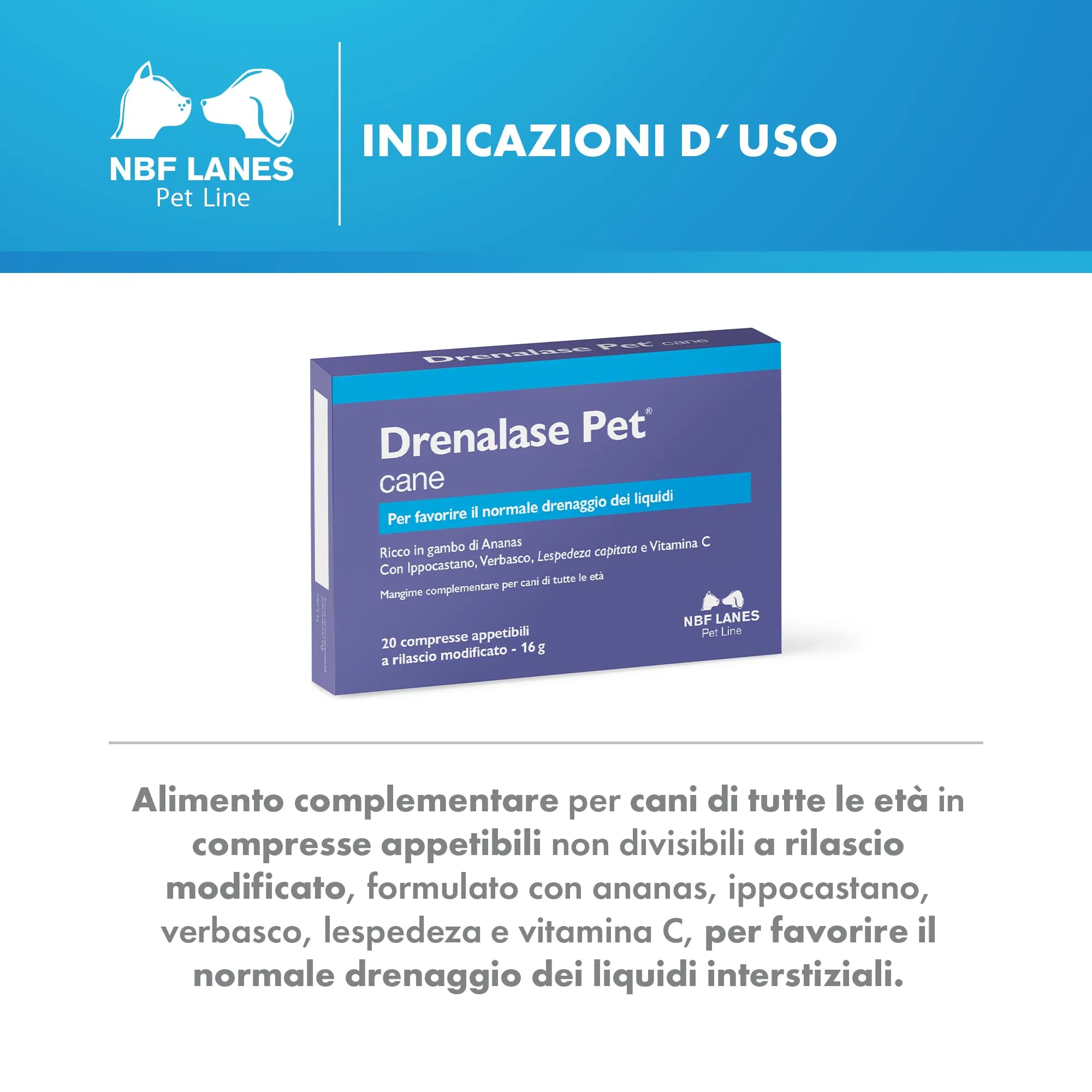 NBF Lanes Drenalase Pet Cane, 20 Compresse a Rilascio Modificato - immagine 3