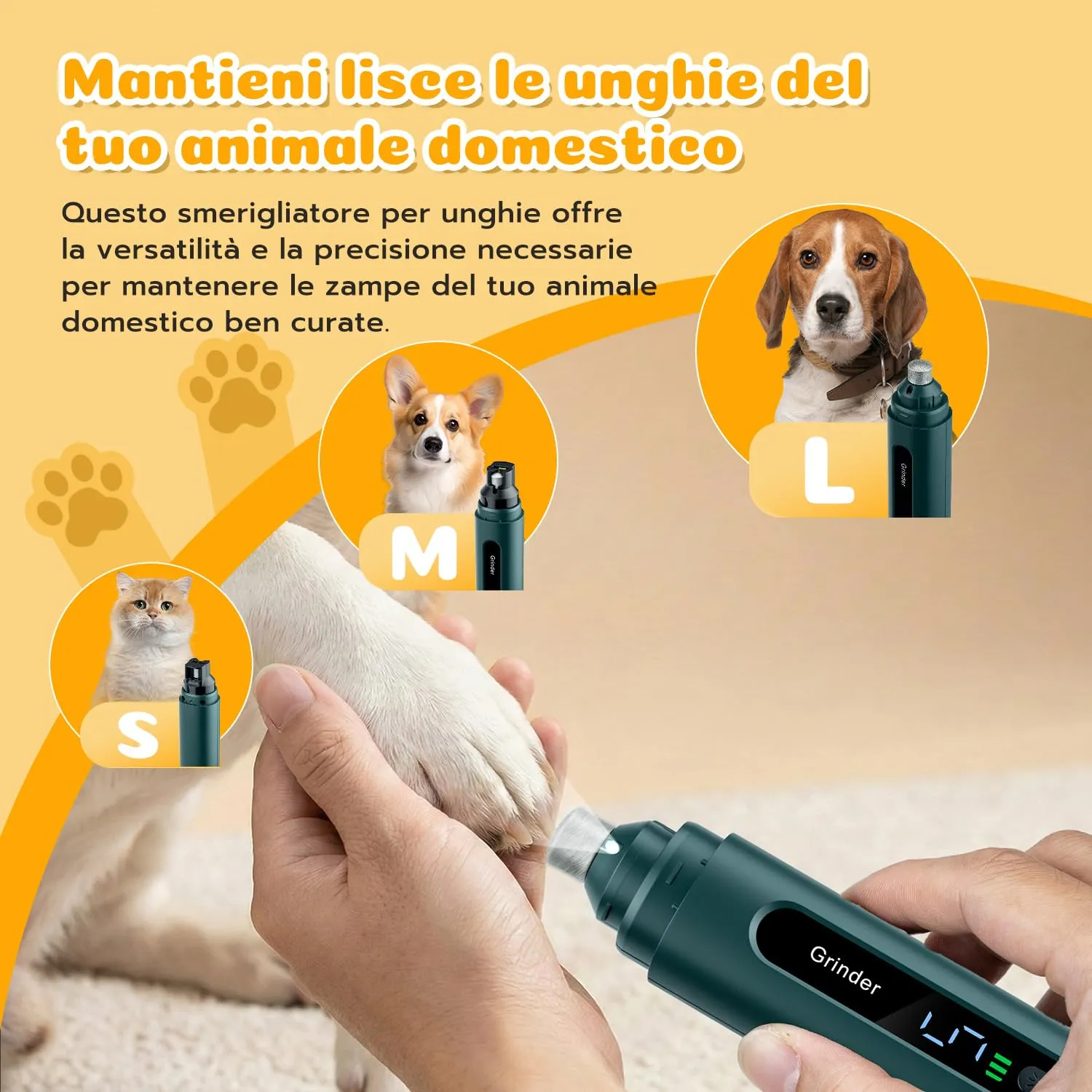Wigearss Tagliaunghie Cani Elettrico Ricaricabile con 5 velocità e Luce LED - immagine 2