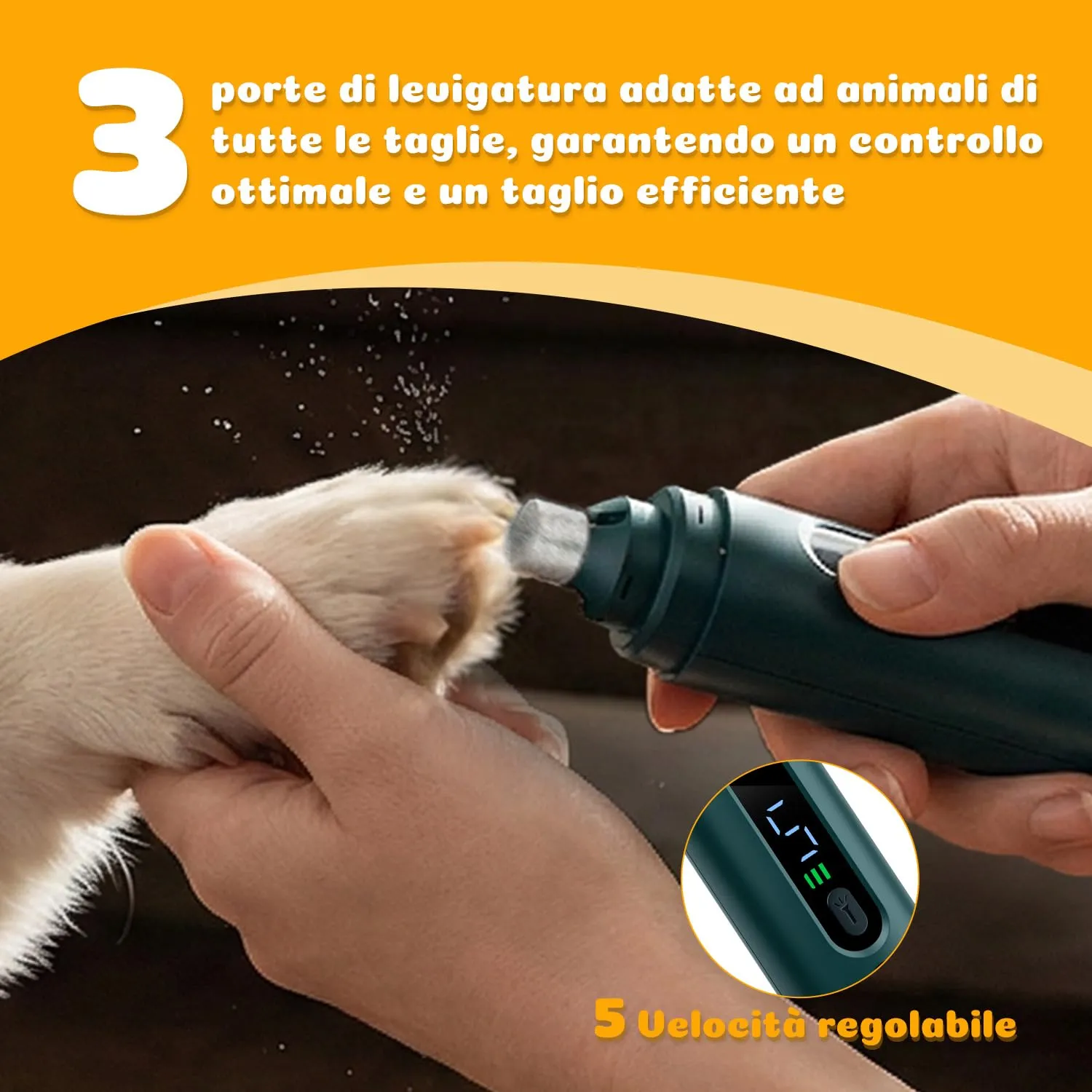 Wigearss Tagliaunghie Cani Elettrico Ricaricabile con 5 velocità e Luce LED - immagine 5