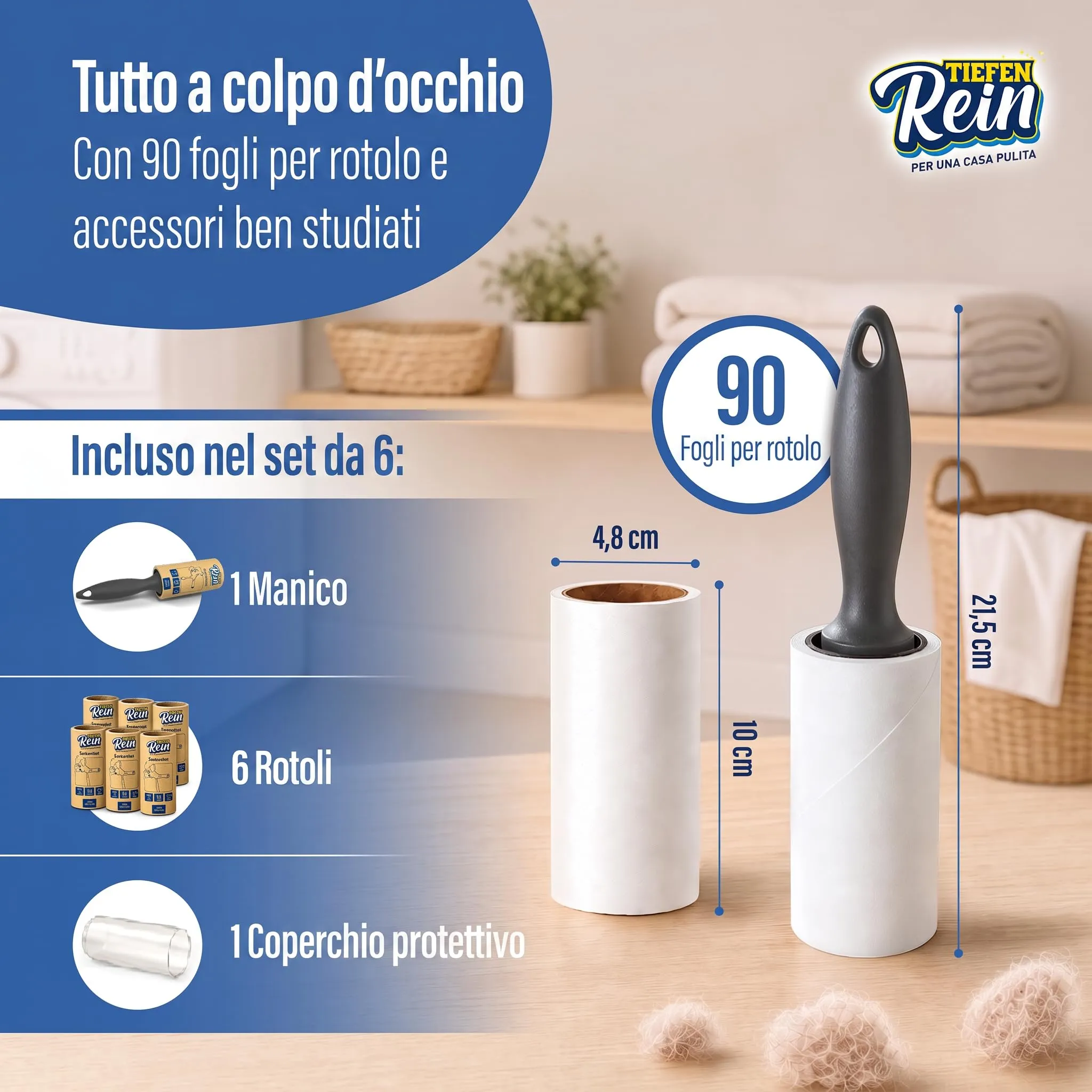 TiefenRein Rullo Adesivo Peli Domestici e Indumenti - Set 6 (540 Fogli) - immagine 6