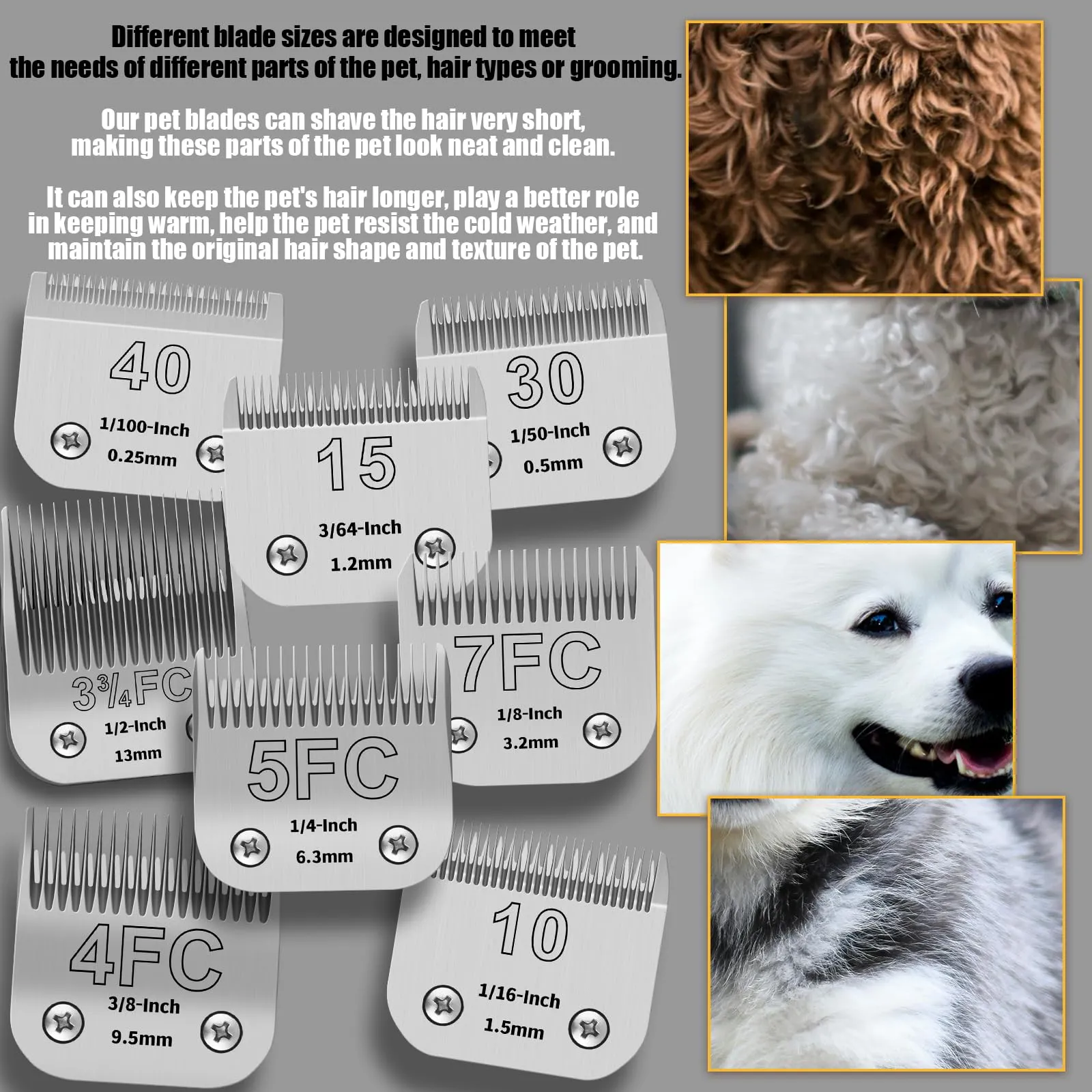 YAZIYIR Set di 8 Lame di Ricambio in Acciaio Inossidabile per Toelettatura Cani, Compatibili con Andis, Oster A5, Heiniger, Moser Max 50, Wahl KM10 (0.25-13mm) - immagine 4
