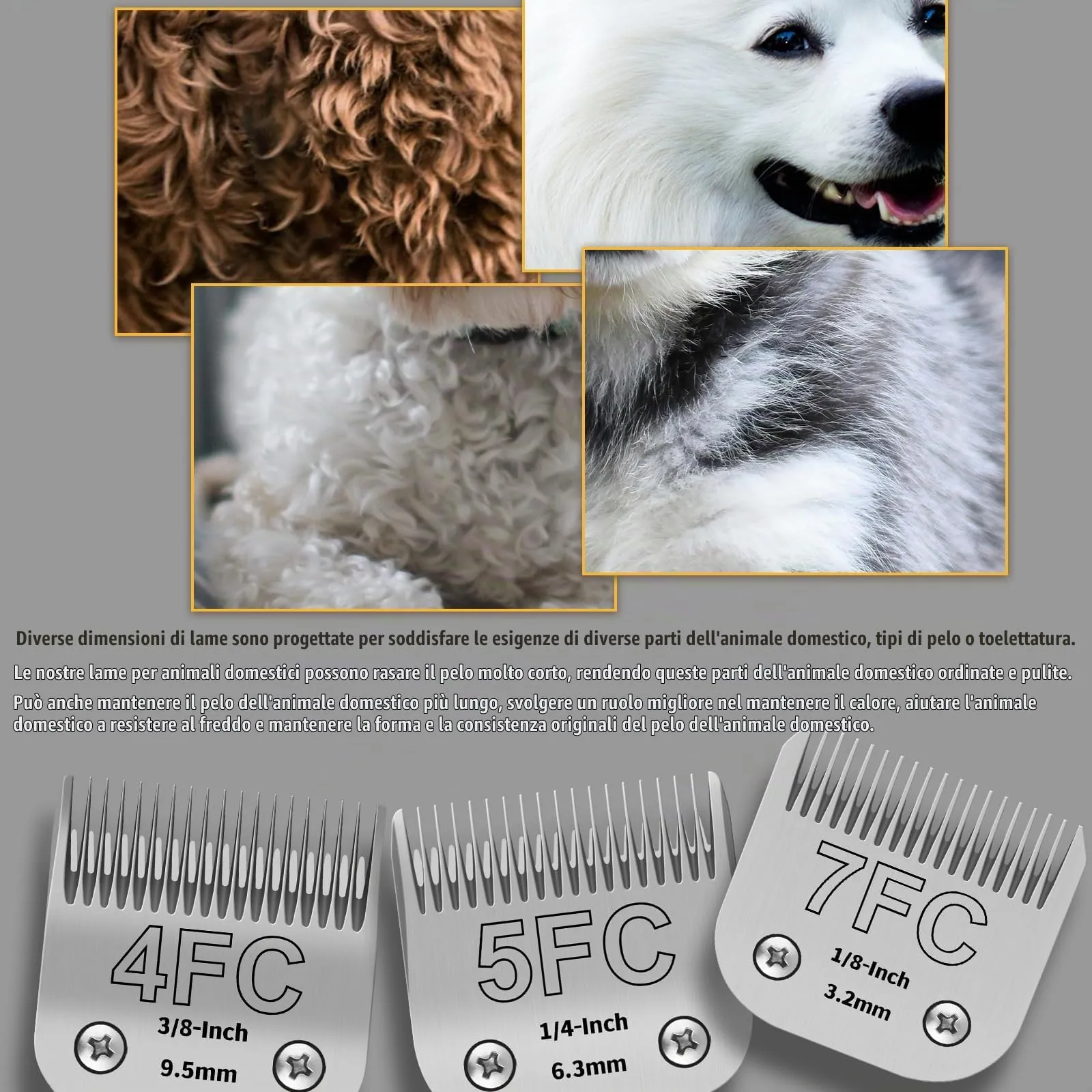 YAZIYIR Lame per toelettatura per cani in acciaio inossidabile, Taglia 7FC 5FC 4FC, compatibili con Andis, Oster A5, Heiniger, Moser Max 50, Wahl KM10, 3 Pezzi - immagine 3