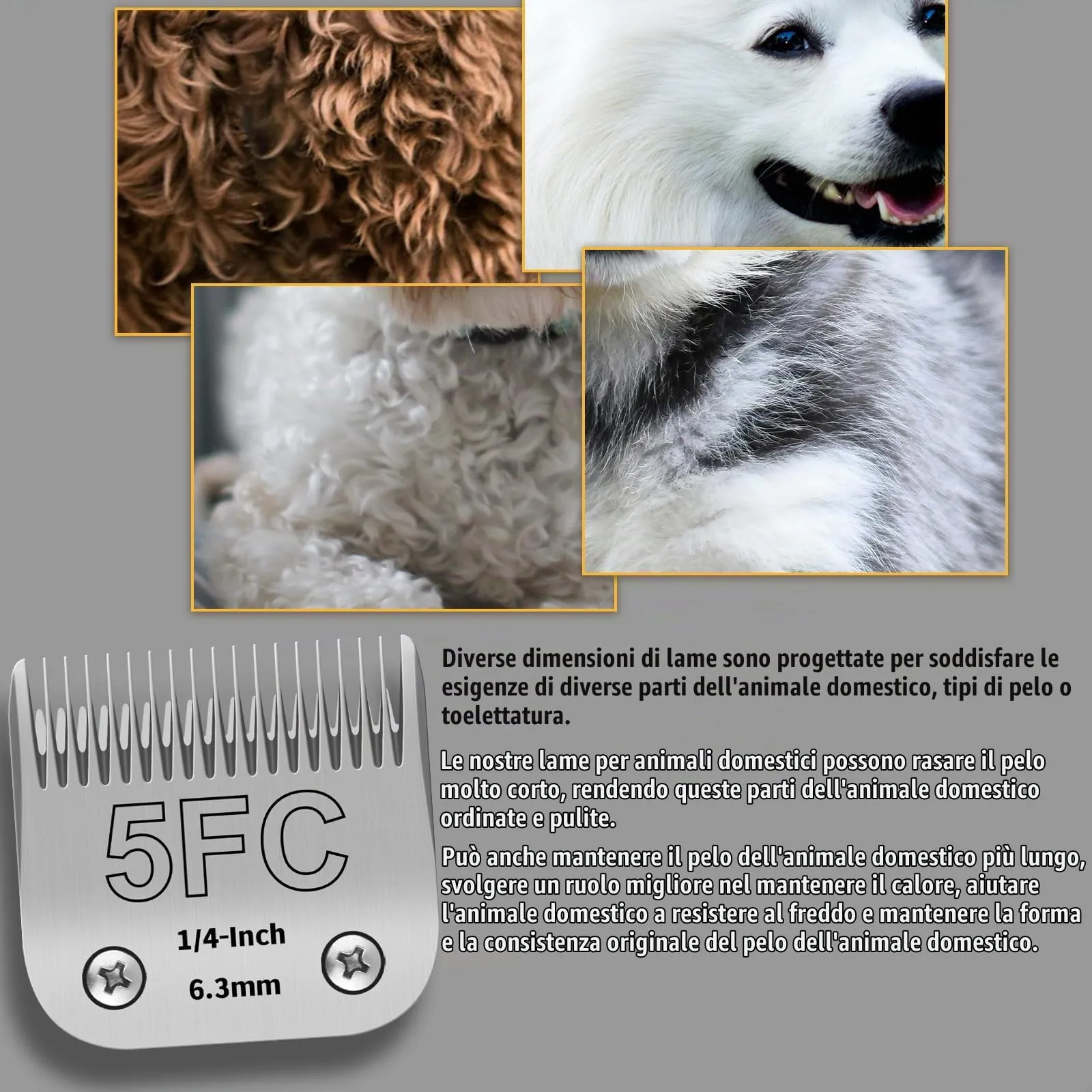YAZIYIR Lame in acciaio inossidabile 5FC per toelettatura cani, 1/4 pollice (6,3 mm), compatibili con Andis, Oster A5, Heiniger, Moser Max 50, Wahl, confezione da 3 - immagine 3