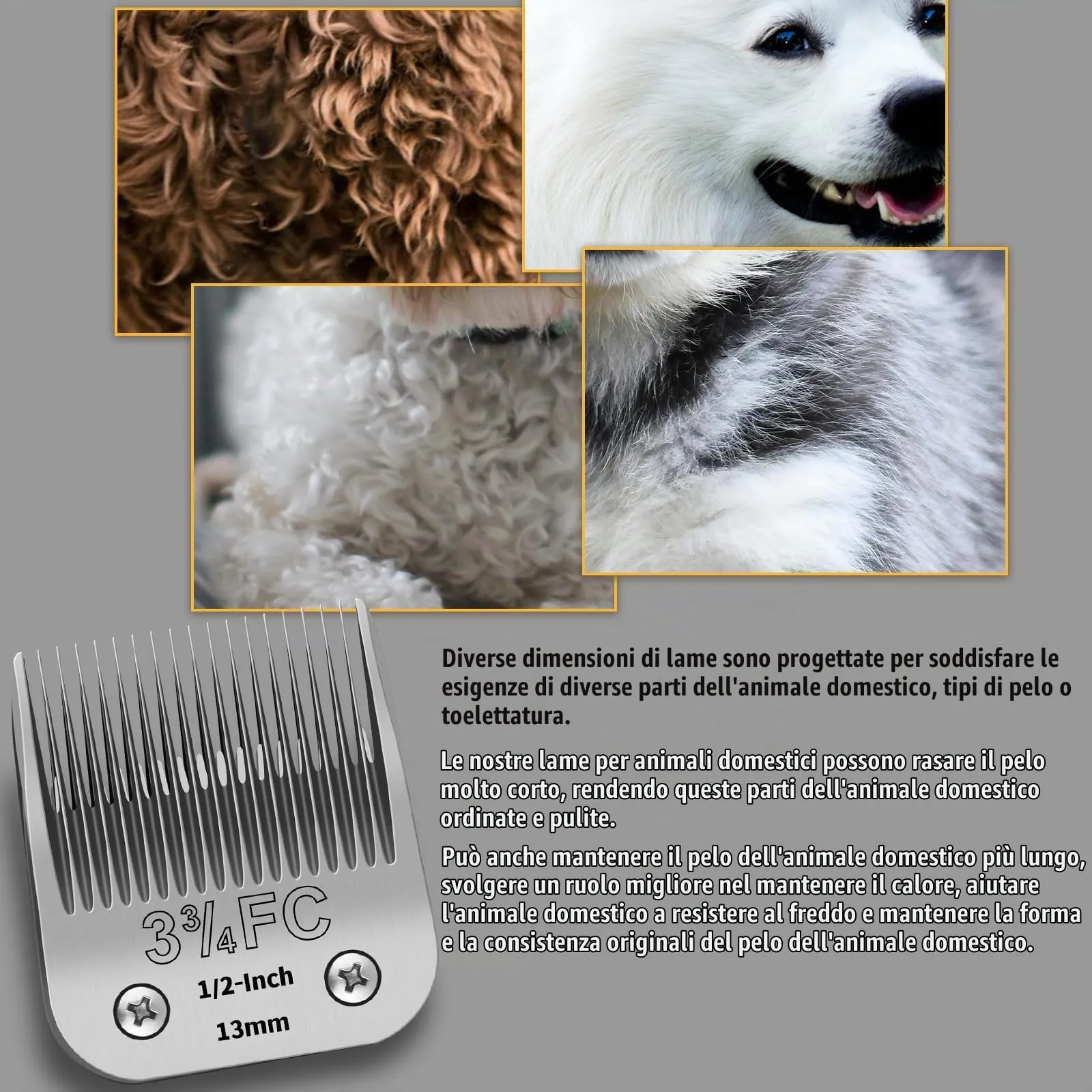 YAZIYIR Lame in acciaio inossidabile per toelettatura cani 3-3/4FC, compatibili con Andis, Oster A5, Heiniger, Moser, Wahl KM10, lunghezza di taglio 1/2 pollice 13 mm, confezione da 3 - immagine 4