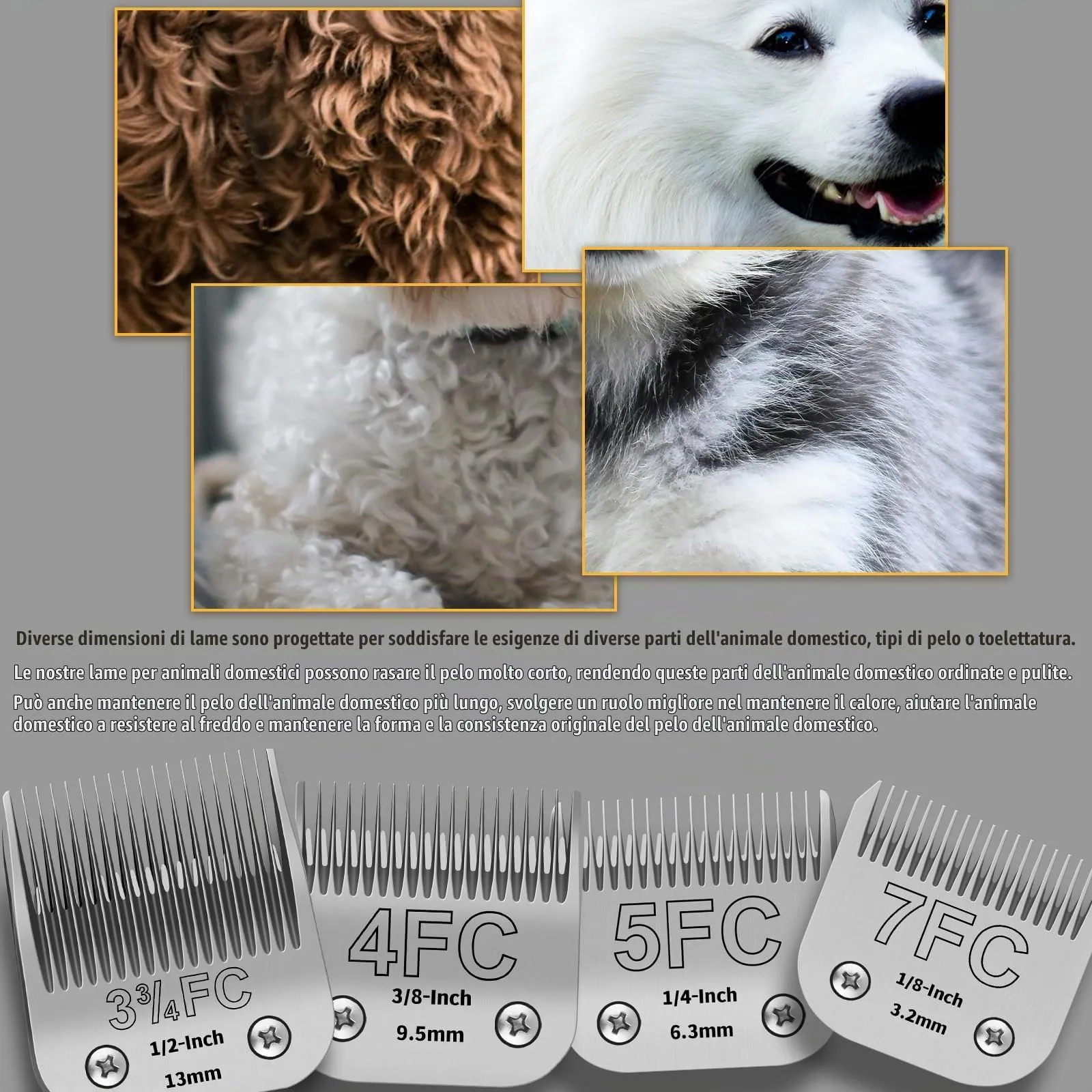 YAZIYIR Lame per toelettatura per Cani in Acciaio Inossidabile, Taglia 7FC/5FC/4FC/3FC, compatibili con Andis, Oster A5, Heiniger, Moser Max 50, Wahl Serie KM10, 4 Pezzi - immagine 3