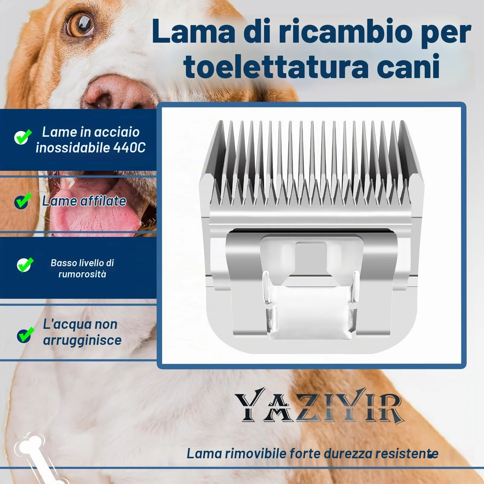 YAZIYIR Lame staccabili per tosatrice cani 5/8HT, compatibili con Andis, Oster A5, Wahl, Heiniger, Moser, lunghezza di taglio 5/8 pollici, acciaio inossidabile - immagine 2