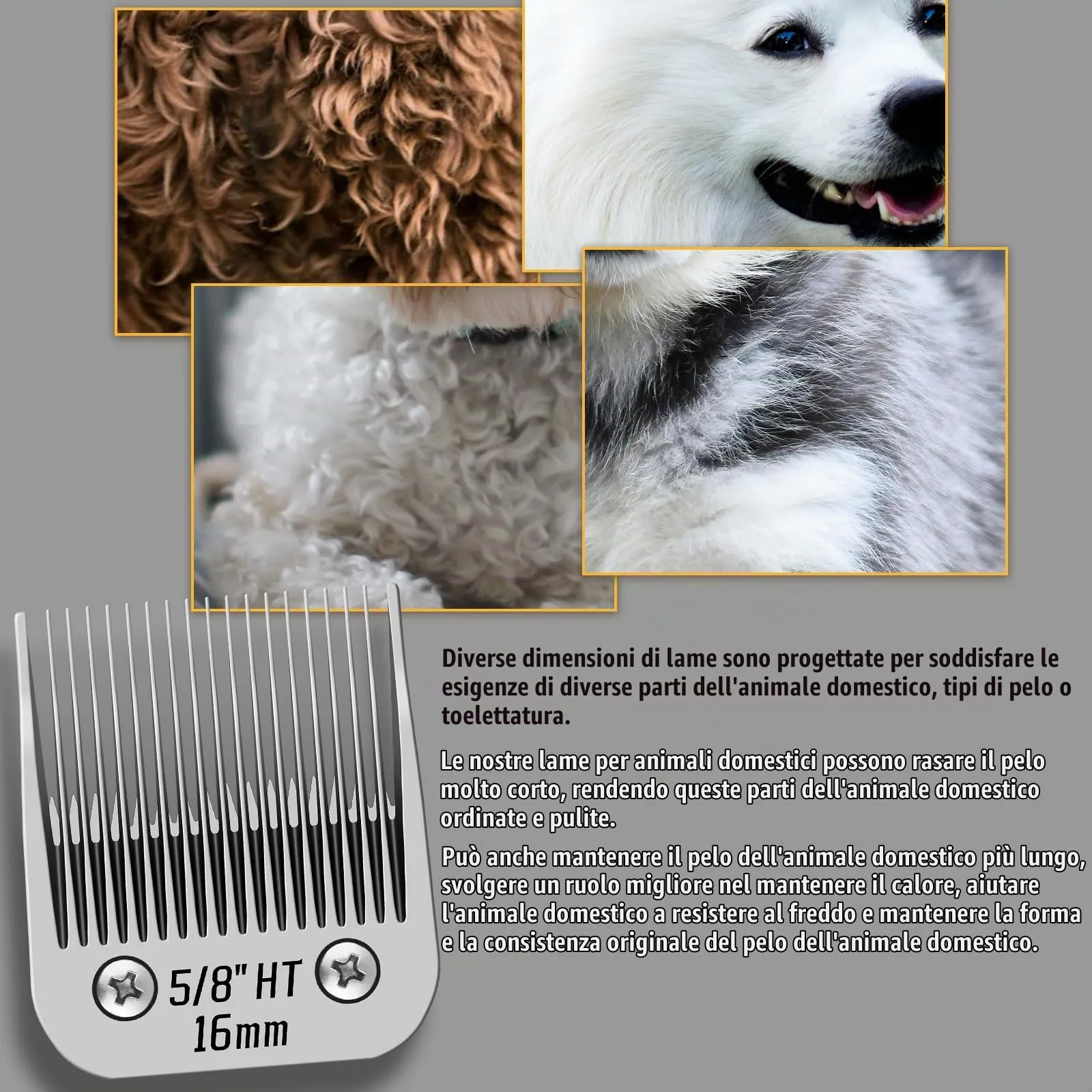 YAZIYIR Lame staccabili per tosatrice cani 5/8HT, compatibili con Andis, Oster A5, Wahl, Heiniger, Moser, lunghezza di taglio 5/8 pollici, acciaio inossidabile - immagine 3