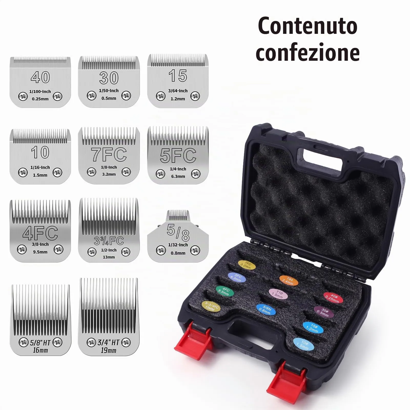 YAZIYIR Lame Staccabili per Toelettatura Cani in Acciaio Inossidabile, compatibili con Andis, Oster A5, Heiniger, Moser Max 50, Wahl, 11 Pezzi (40, 10, 30, 15, 7FC, 5FC, 4FC, 3FC, 5/8HT, 3/4HT, 5/8N) - immagine 7