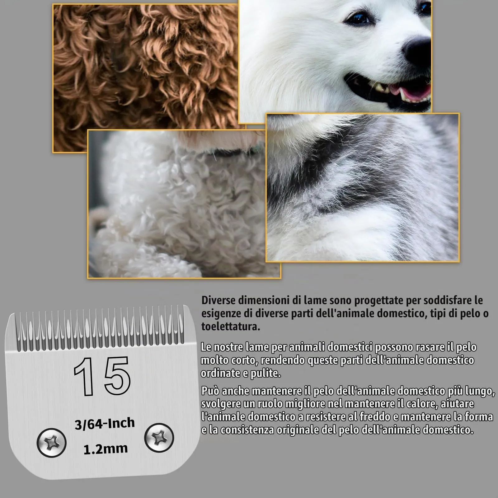 YAZIYIR Lame in Acciaio Inossidabile 15# per Toelettatura Cani, Compatibili con Andis, Oster A5, Heiniger, Moser Max 50 e Wahl, Lunghezza di Taglio 3/64 pollici (1,2 mm), Confezione da 3 - immagine 3