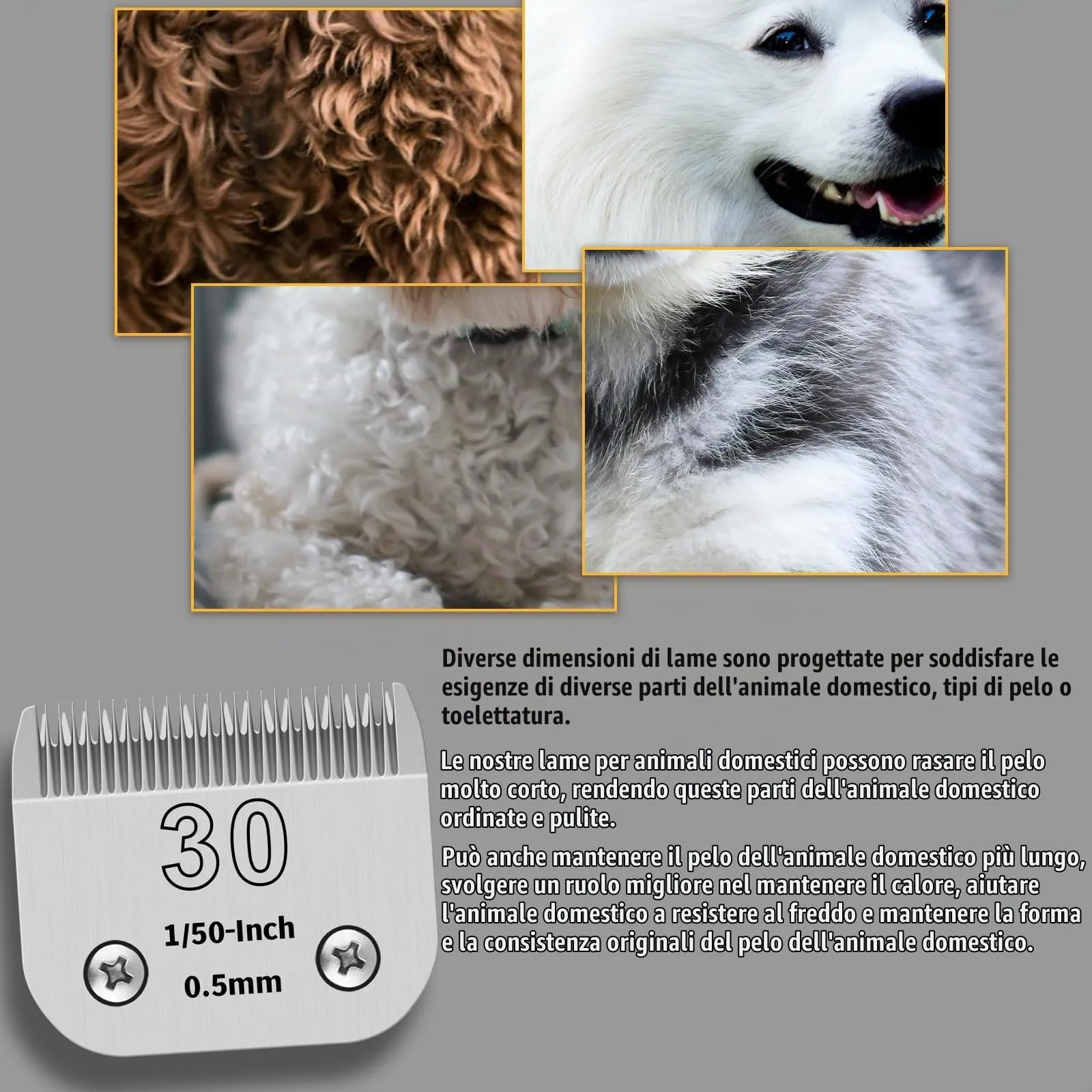 YAZIYIR Lame in acciaio inossidabile 30# per toelettatura cani, compatibili con Andis, Oster A5, Heiniger, Moser, Wahl, 0,5 mm, confezione da 3 - immagine 3