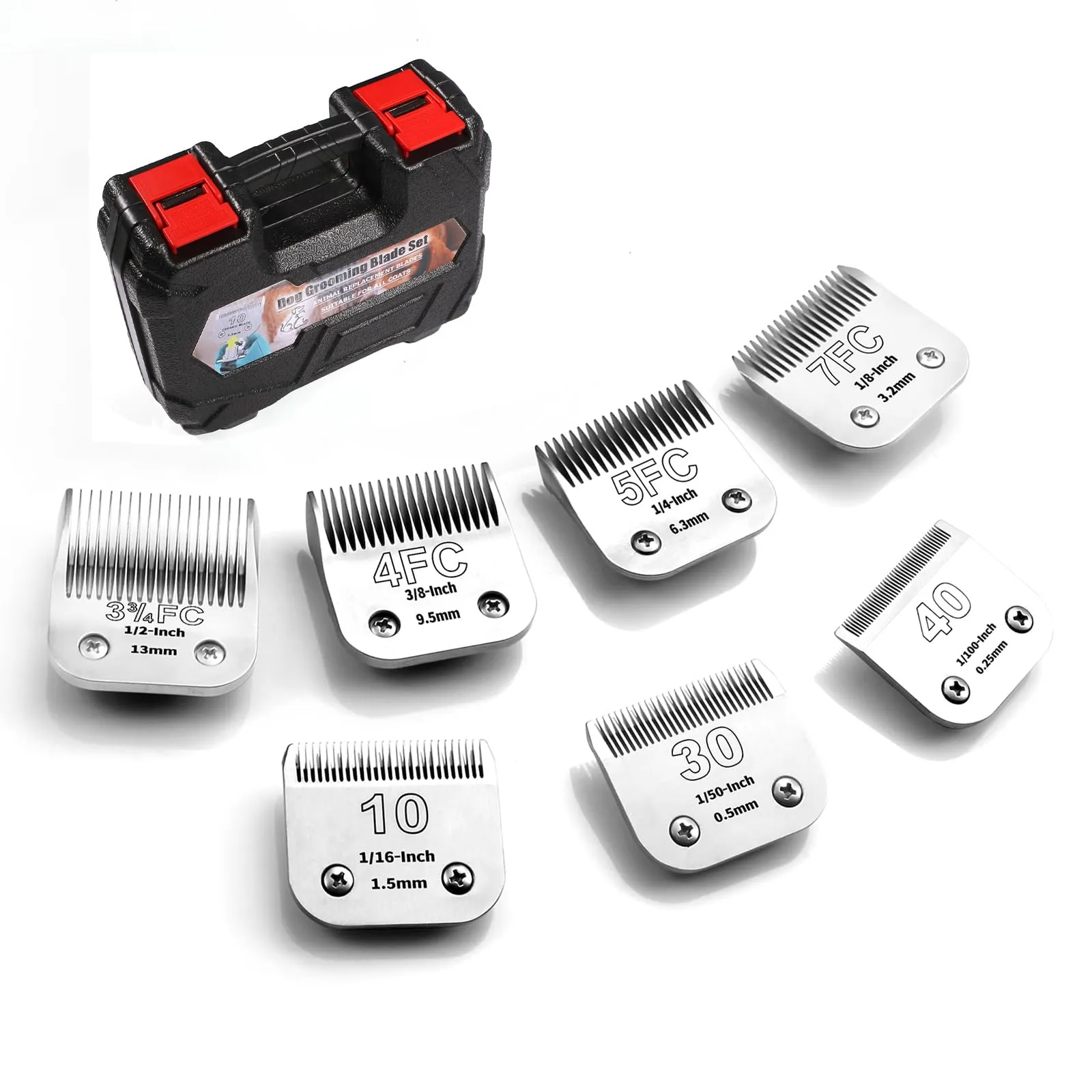 YAZIYIR Lame in Acciaio Inossidabile per Toelettatura Cani, Compatibili con Andis, Oster A5, Wahl KM-10, Taglie 10/30/40/7FC/5FC/4FC/3FC, 7 Pezzi - immagine 1