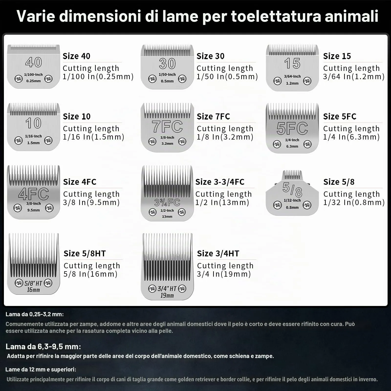 YAZIYIR Lame in Acciaio Inossidabile per Toelettatura Cani, Compatibili con Andis, Oster A5, Wahl KM-10, Taglie 10/30/40/7FC/5FC/4FC/3FC, 7 Pezzi - immagine 5